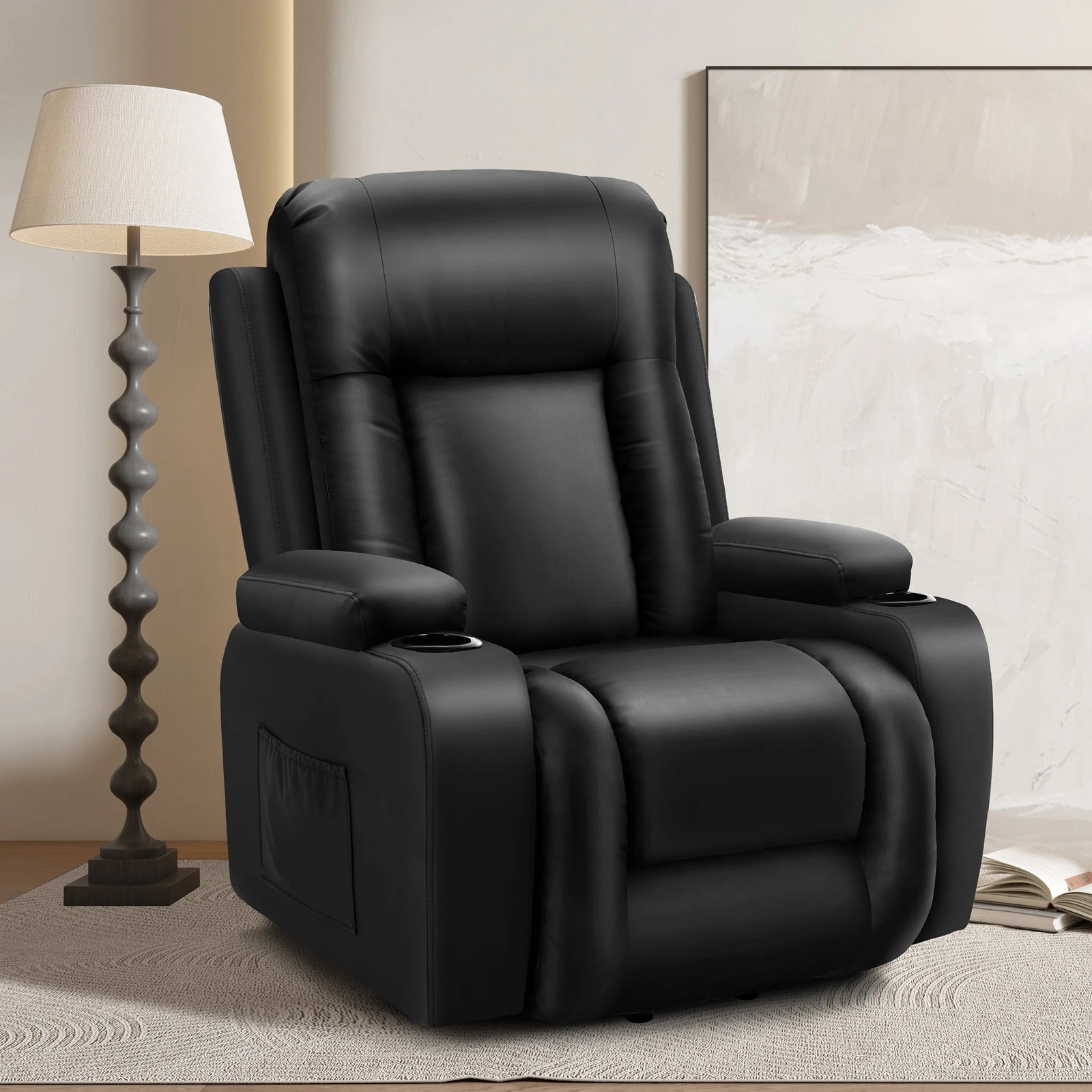 3 Alfordson Recliner Chair Heated Massage Armchair Lounge Sofa Leather - Black, 3 of 9