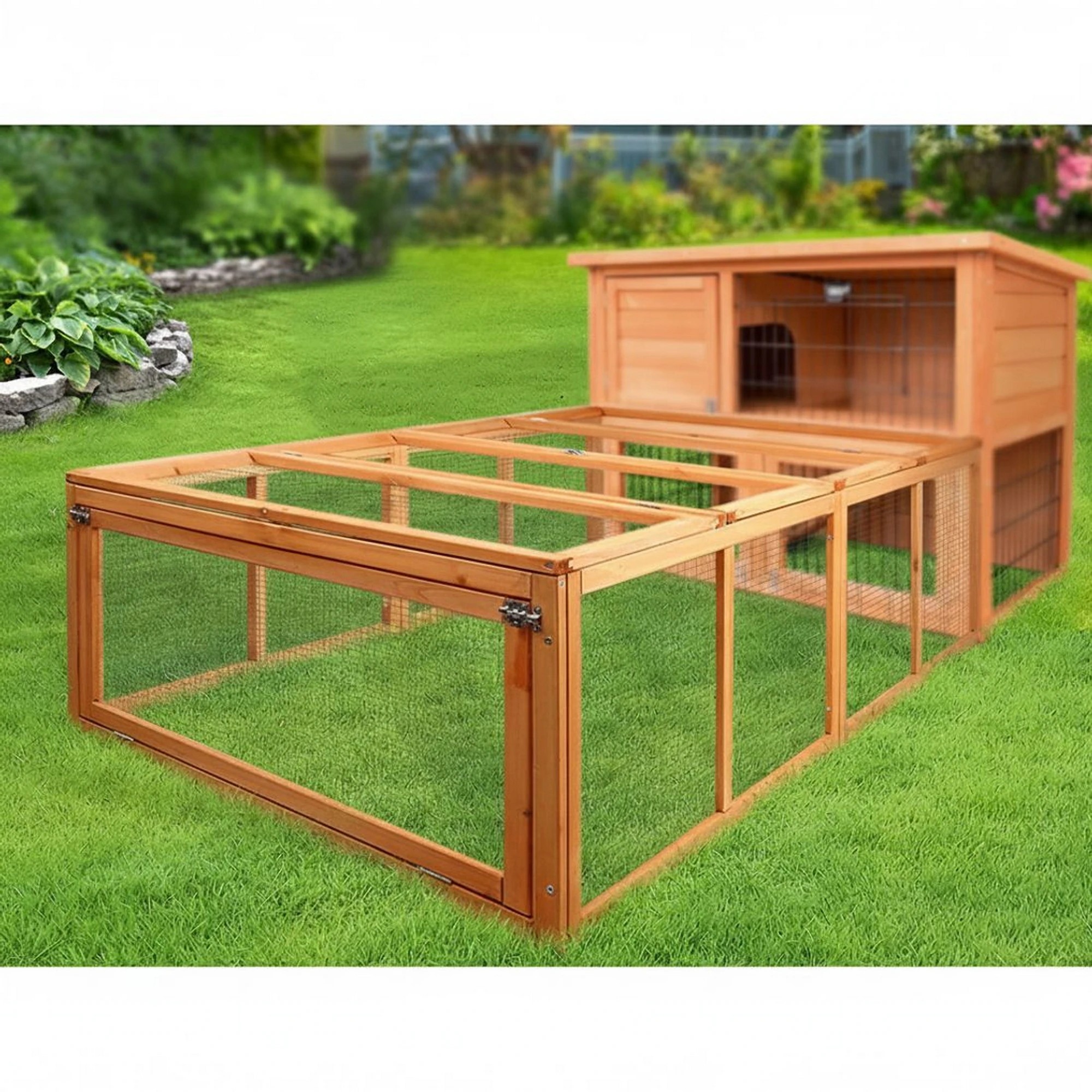 8 i.Pet Chicken Coop Rabbit Hutch Extra Large Wooden Chicken House Run - Brown, 8 of 8