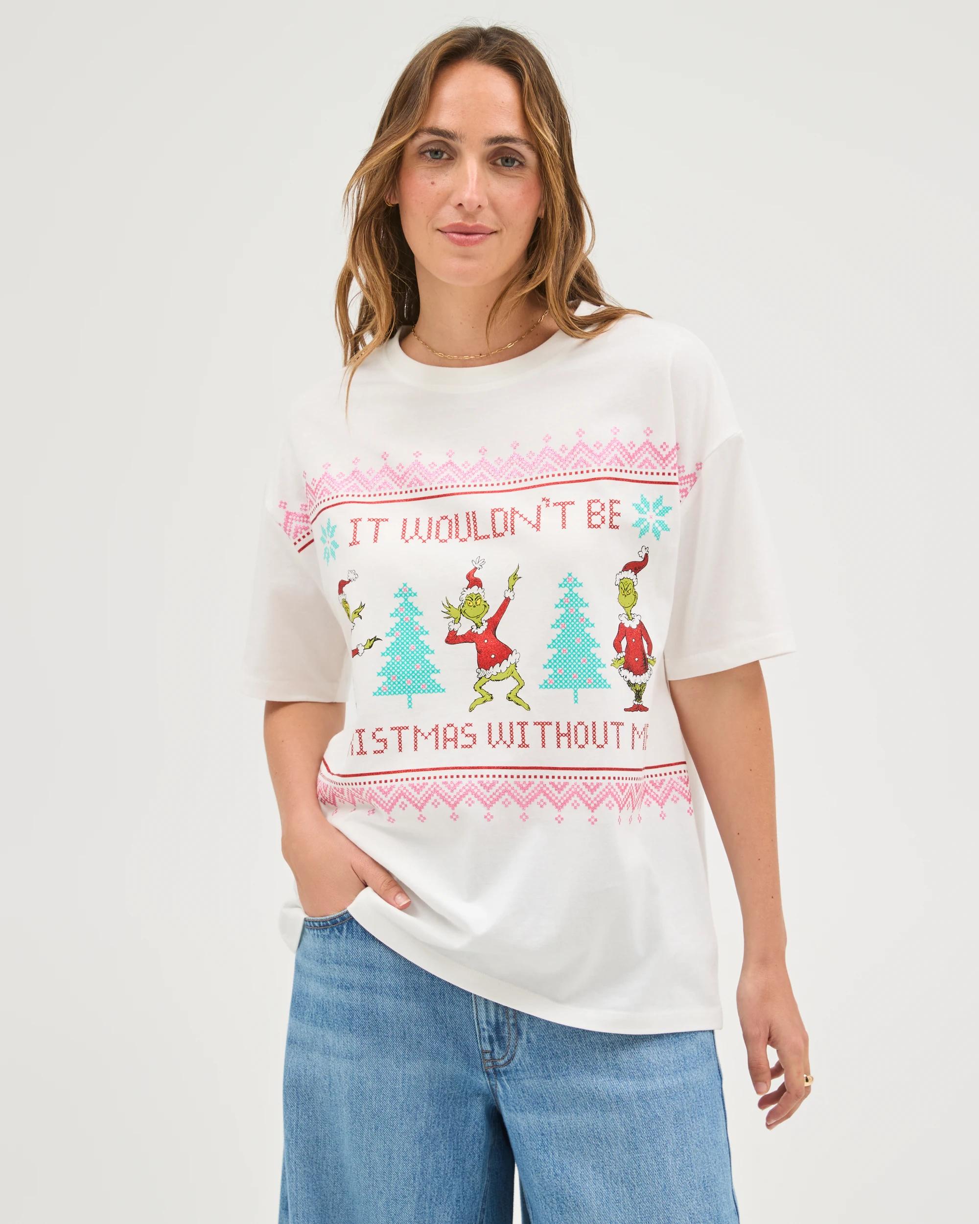 5 Licensed The Grinch Australian Cotton Oversized Christmas T-Shirt WHITE XMAS WITHOUT ME, 5 of 7