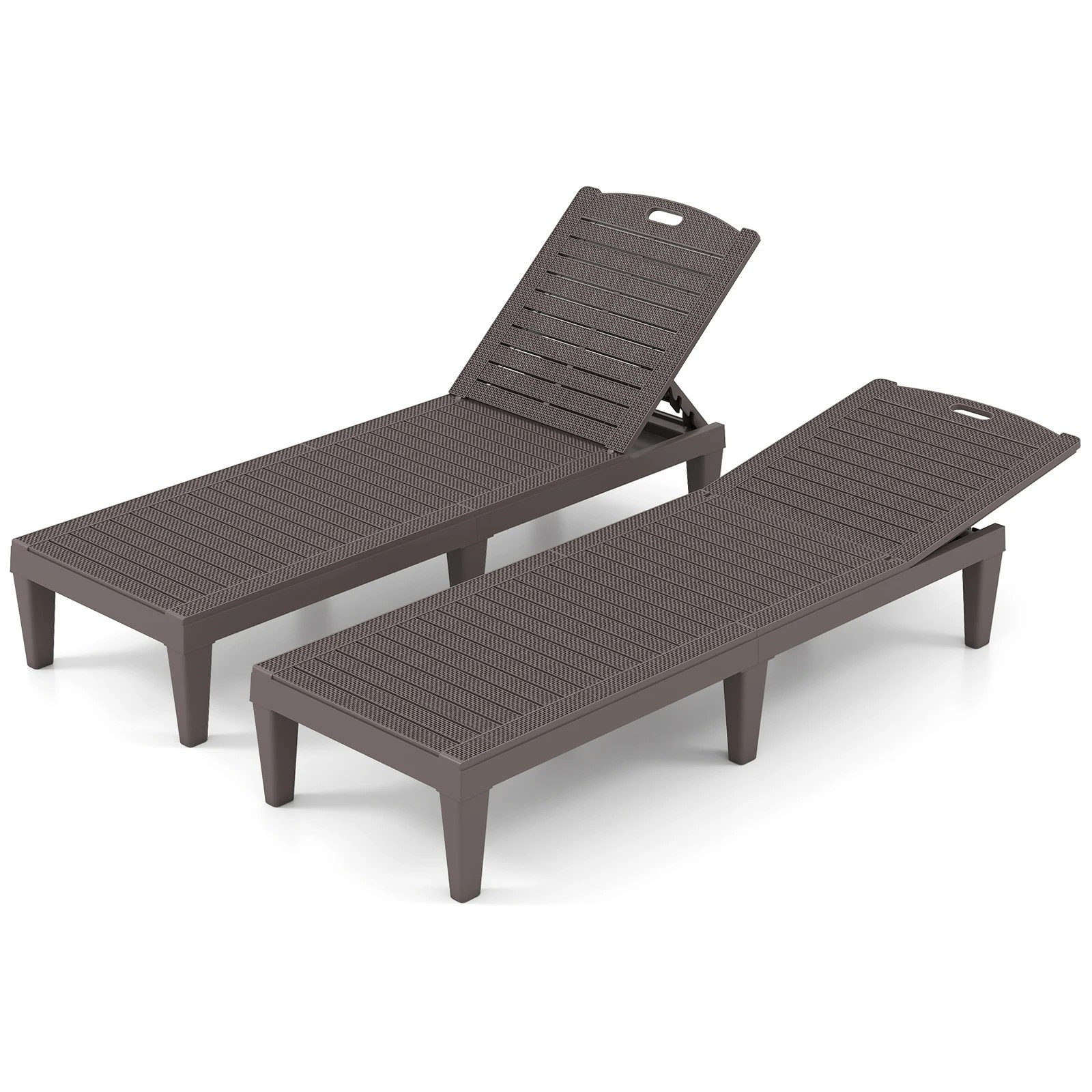 1 Costway 2x Outdoor Lounge Chairs PP Recliner Lounger w/4-Position Backrests - Brown, 1 of 6