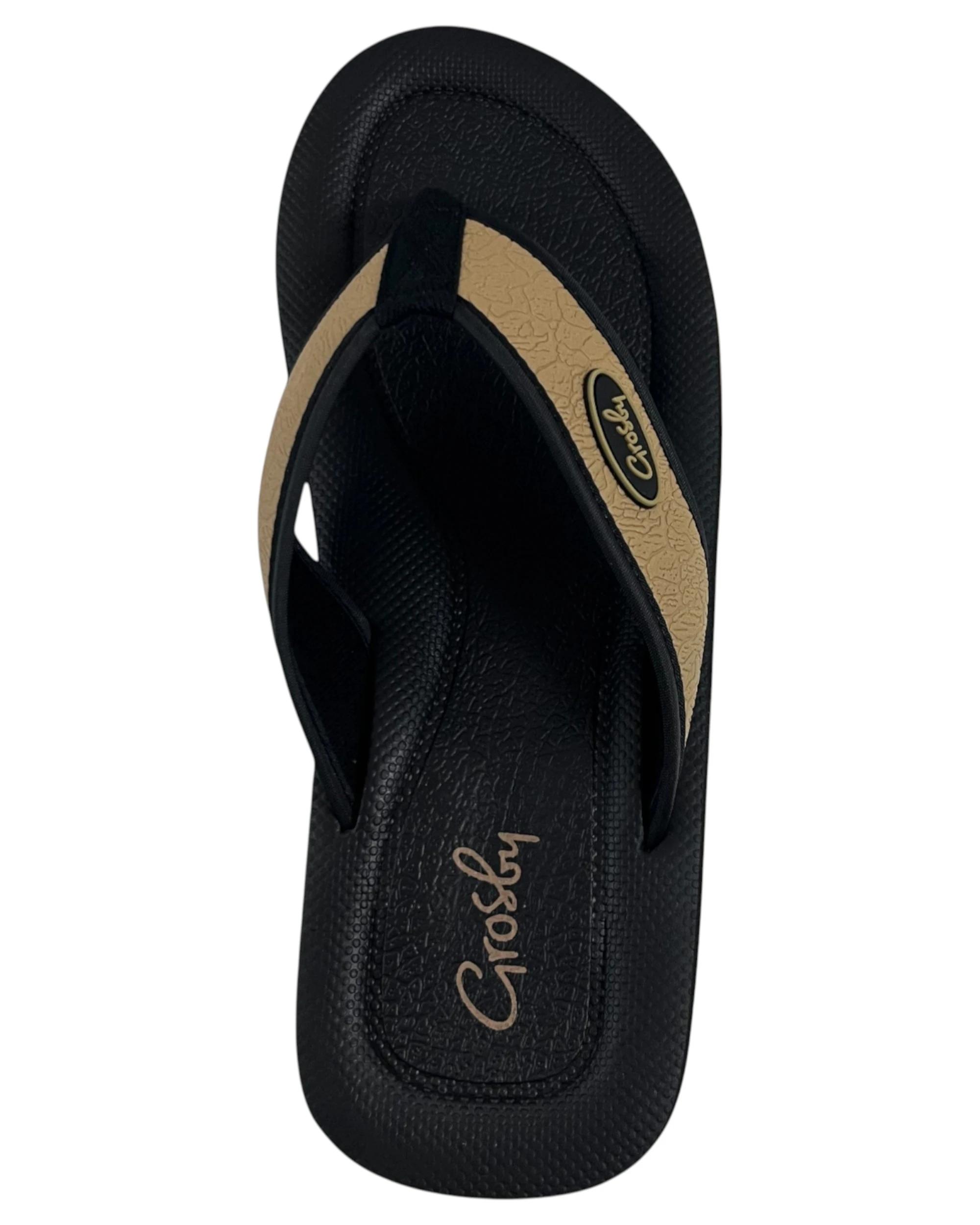 3 Grosby 3 Pairs Mens New Husky Thongs Sandals Shoes Flip Flops KHAKI/BLACK, 3 of 4