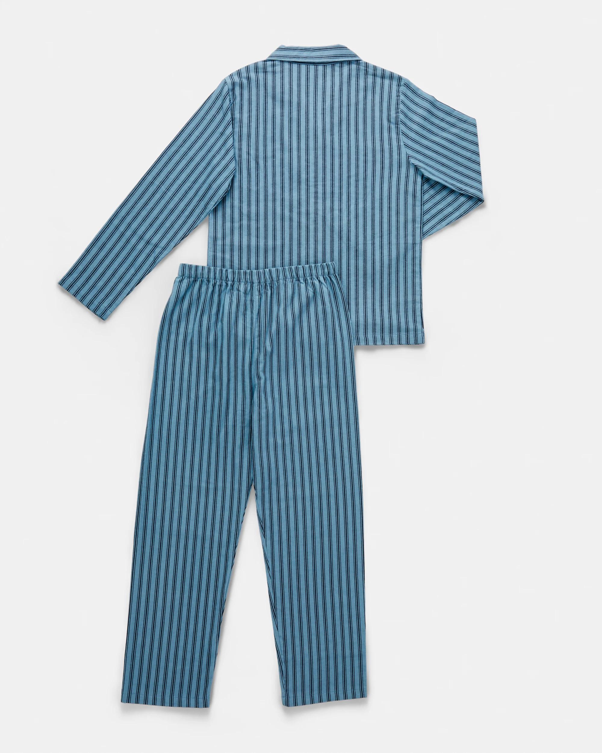 8 Flannel Pyjama Set Blu Stripe, 8 of 10