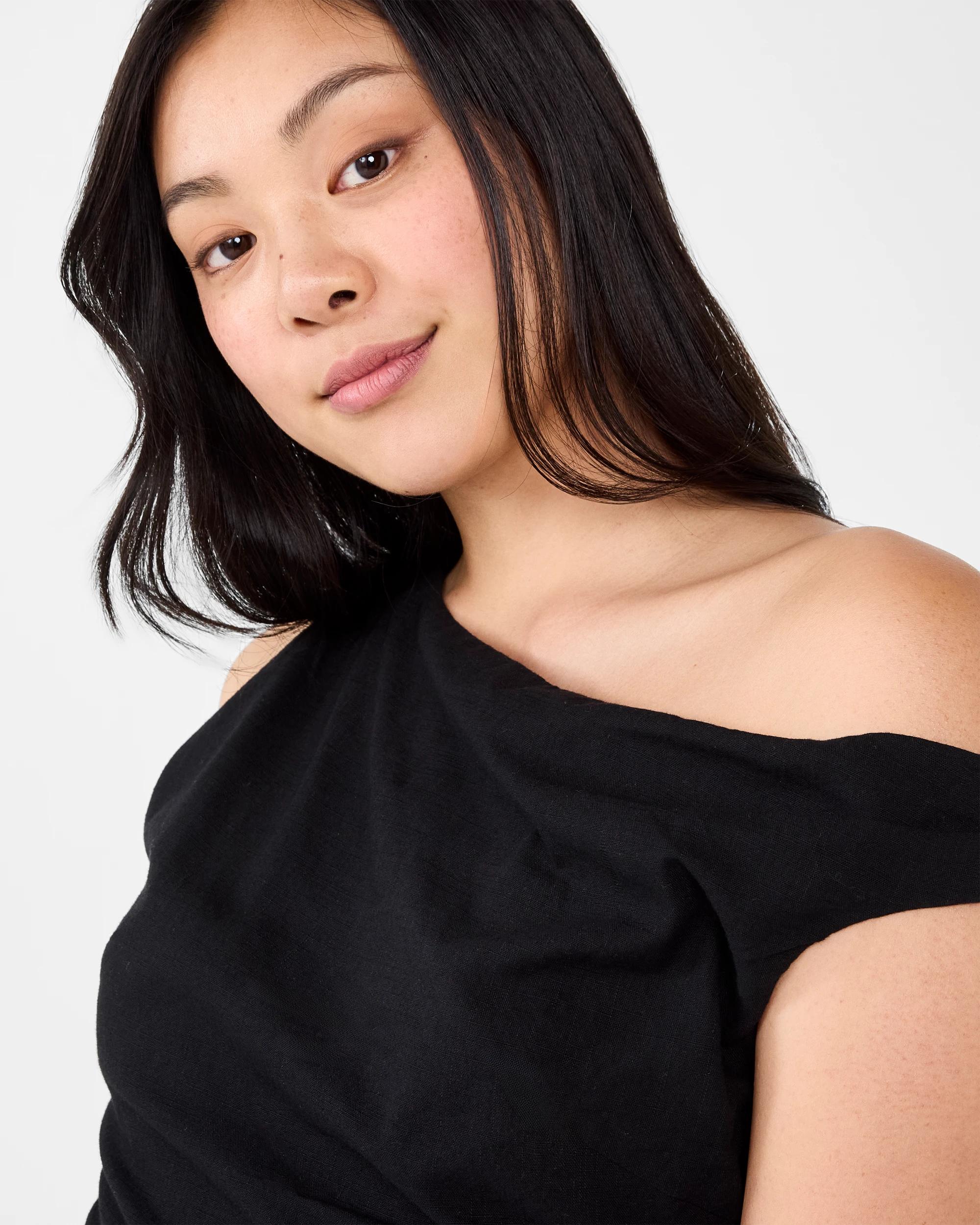 7 Sleeveless Asymmetrical Off Shoulder Mini Dress Black, 7 of 8