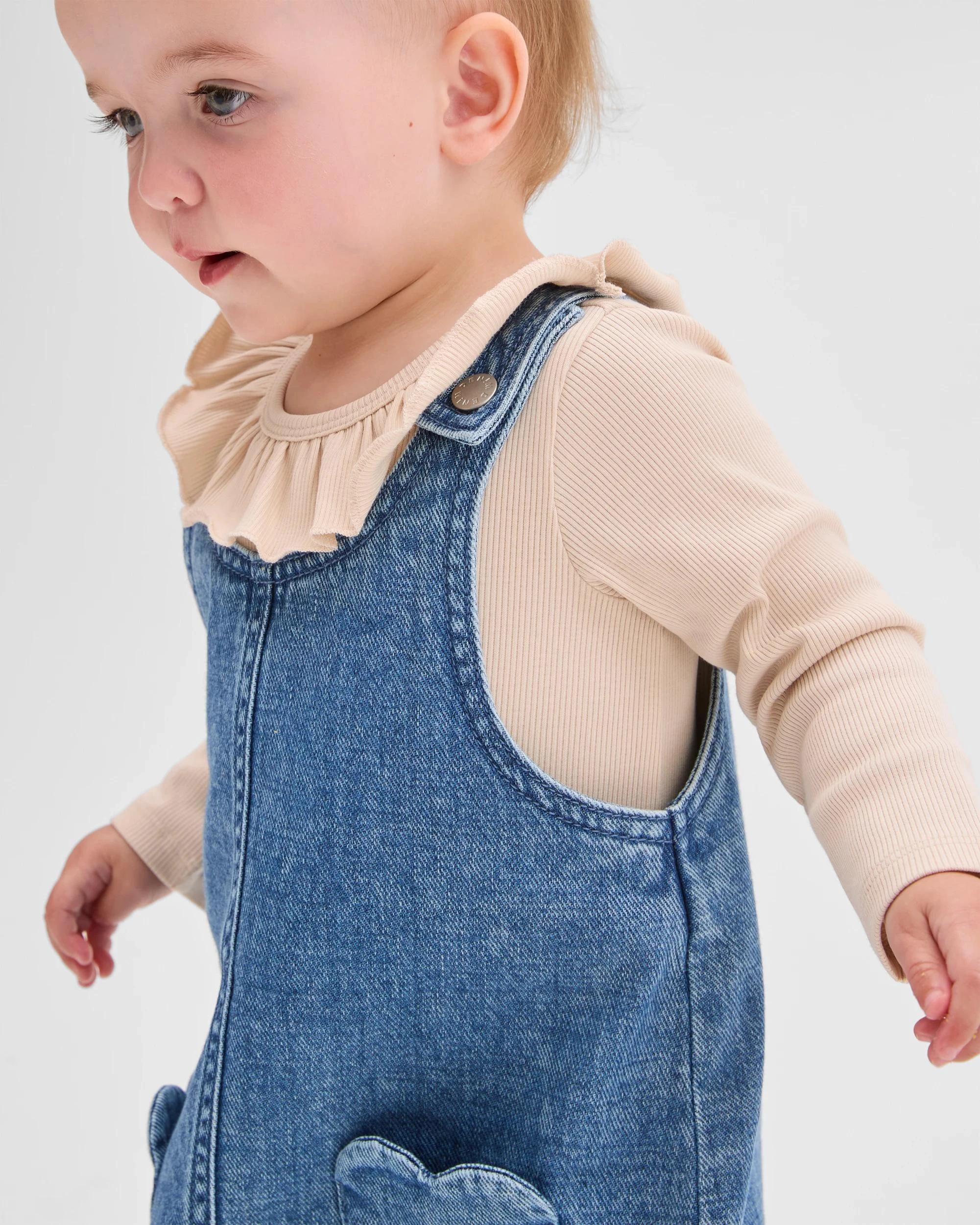 2 Target Baby Baby Organic Cotton Bodysuit and Denim Pinafore 2 Piece Set MID WASH, 2 of 3