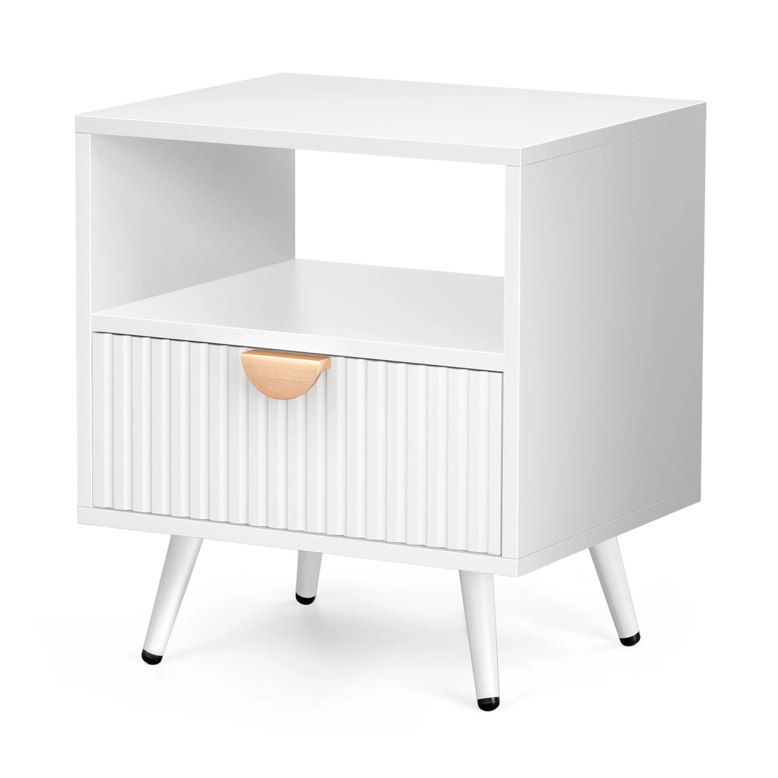 1 Alfordson Bedside Table 1 Drawer Side Storage Shelf Nightstand - White, 1 of 10