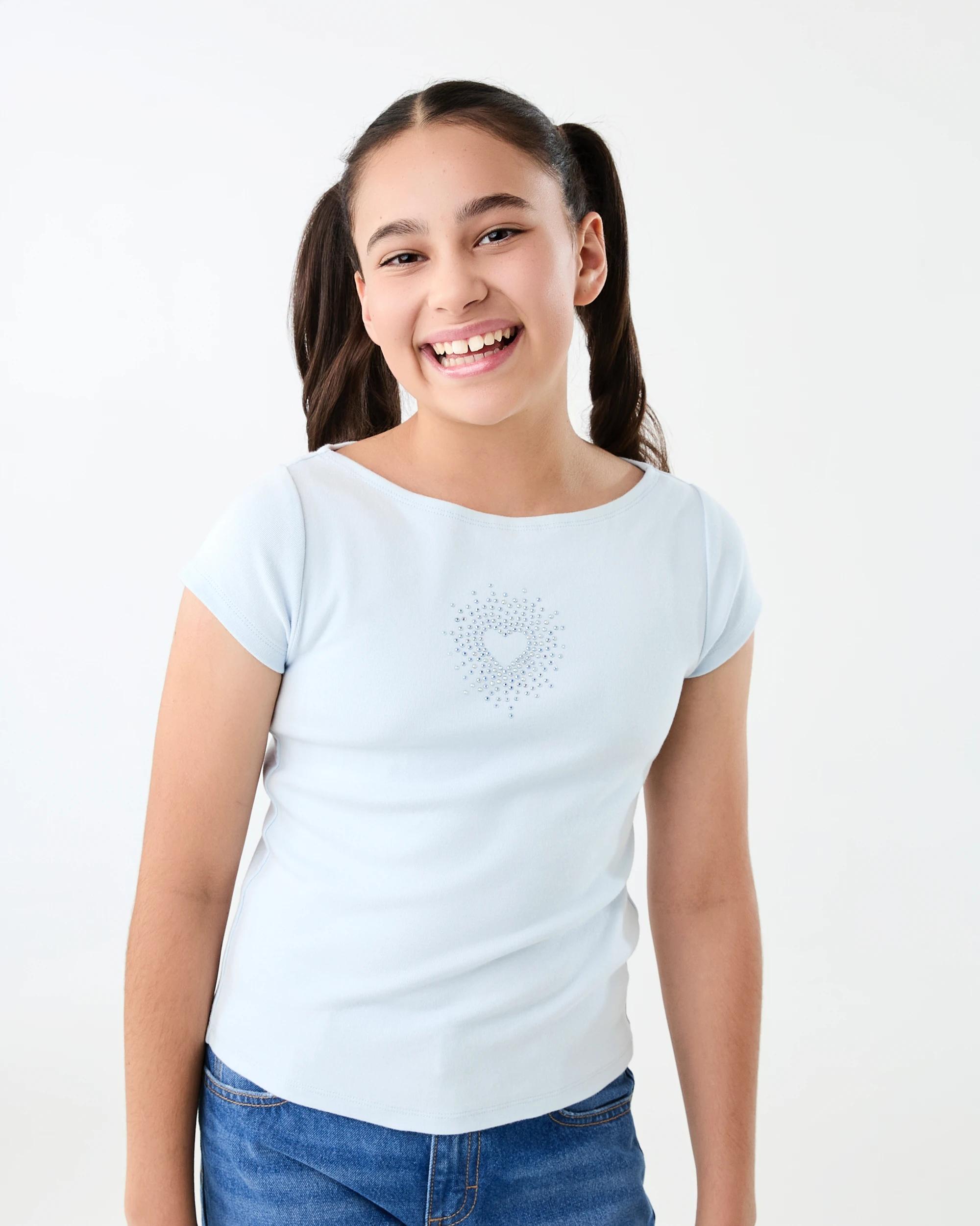 1 Short Sleeve Boat Neck T-shirt Blue Heart, 1 of 7