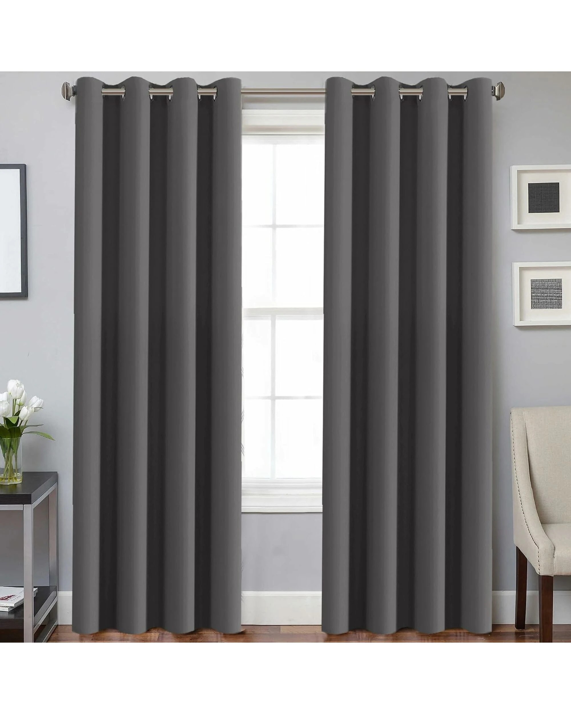 1 Smarcute Blockout Grommet Solid Curtain - 2X 132x183cm - Charcoal, 1 of 4