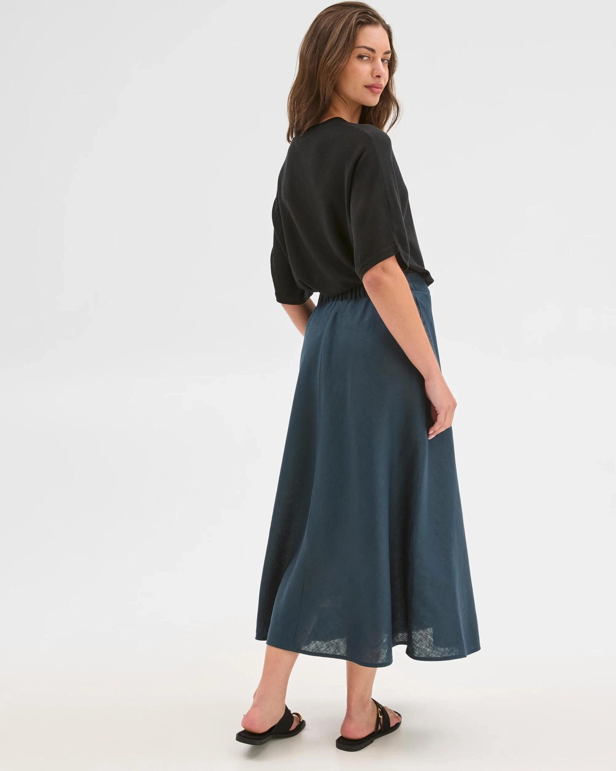 4 Target Petites Petites European Linen Seam Detail Midi Skirt SODALITE, 4 of 6