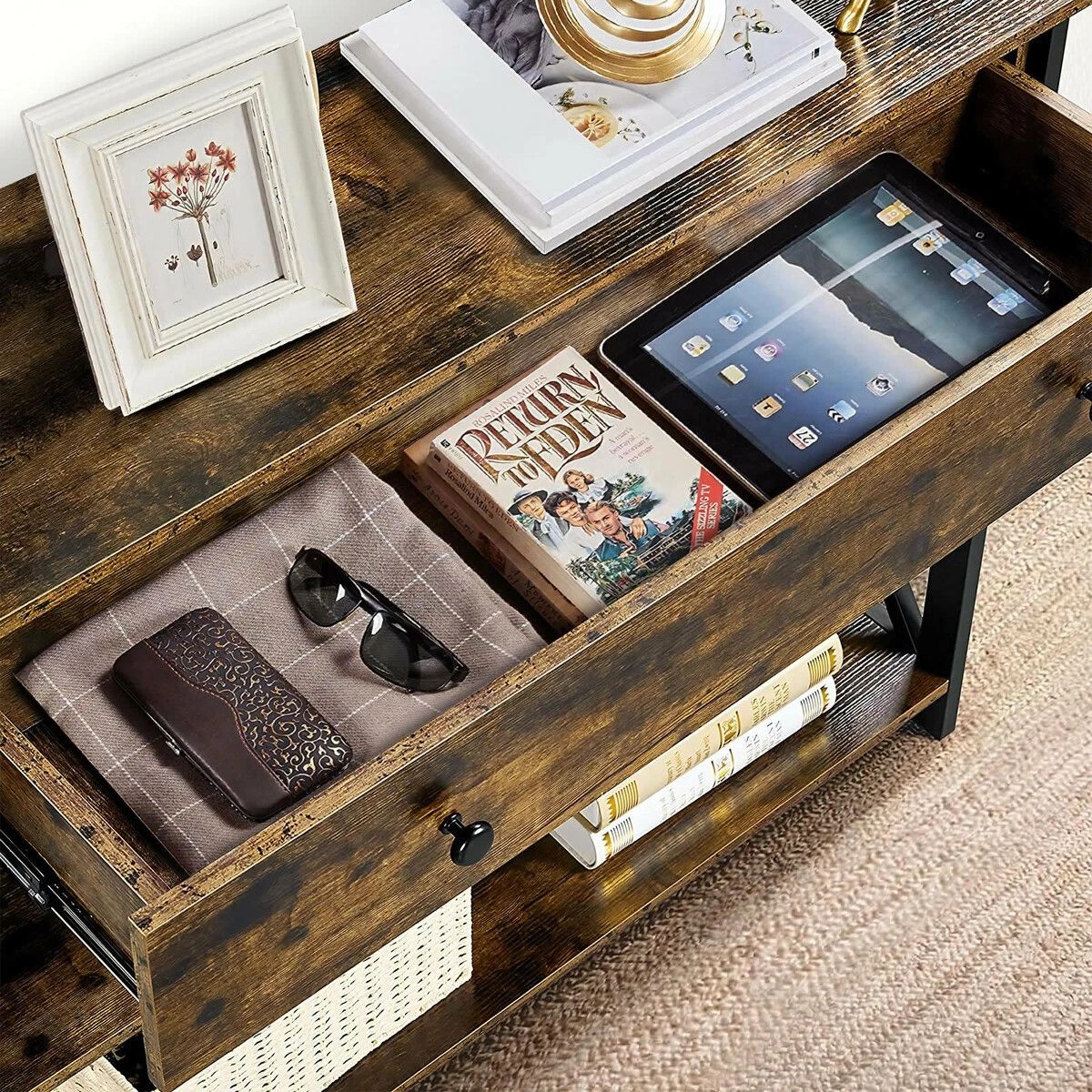 5 LUXSUITE Industrial Console Table with Drawer Hall Entryway, 5 of 8