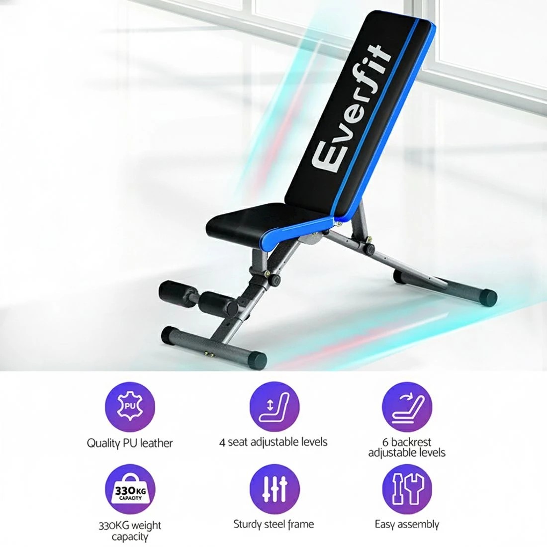 4 Everfit Weight Bench Adjustable FID Bench Press Home Gym 330kg Capacity - Multi, 4 of 6