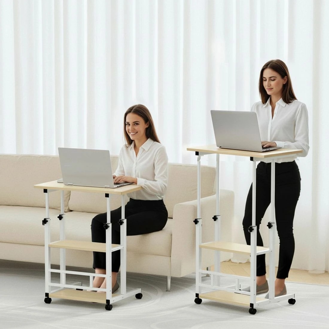6 Artiss Laptop Desk Height Adjustable Mobile Workstation Computer Desks 60CM - White, 6 of 7