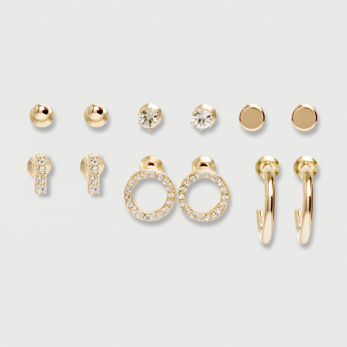 1 6 Pack Stud, Hoop and Huggie Earrings Set - Gold Tone, 1 of 3