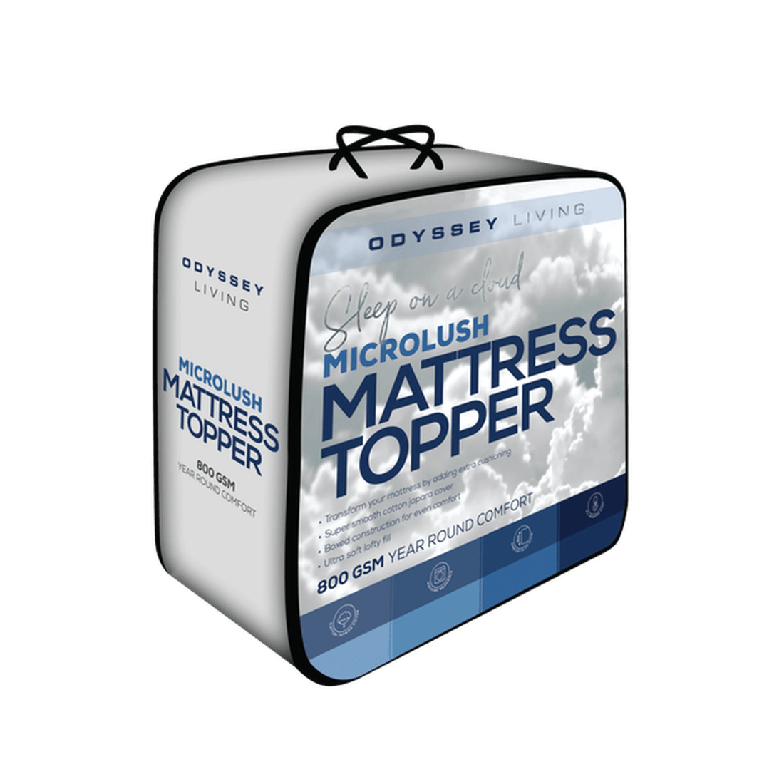 1 Odyssey Living Microlush Mattress Topper — 100% Cotton Japara Cover, 800gsm Polyester Fill - White, 1 of 1