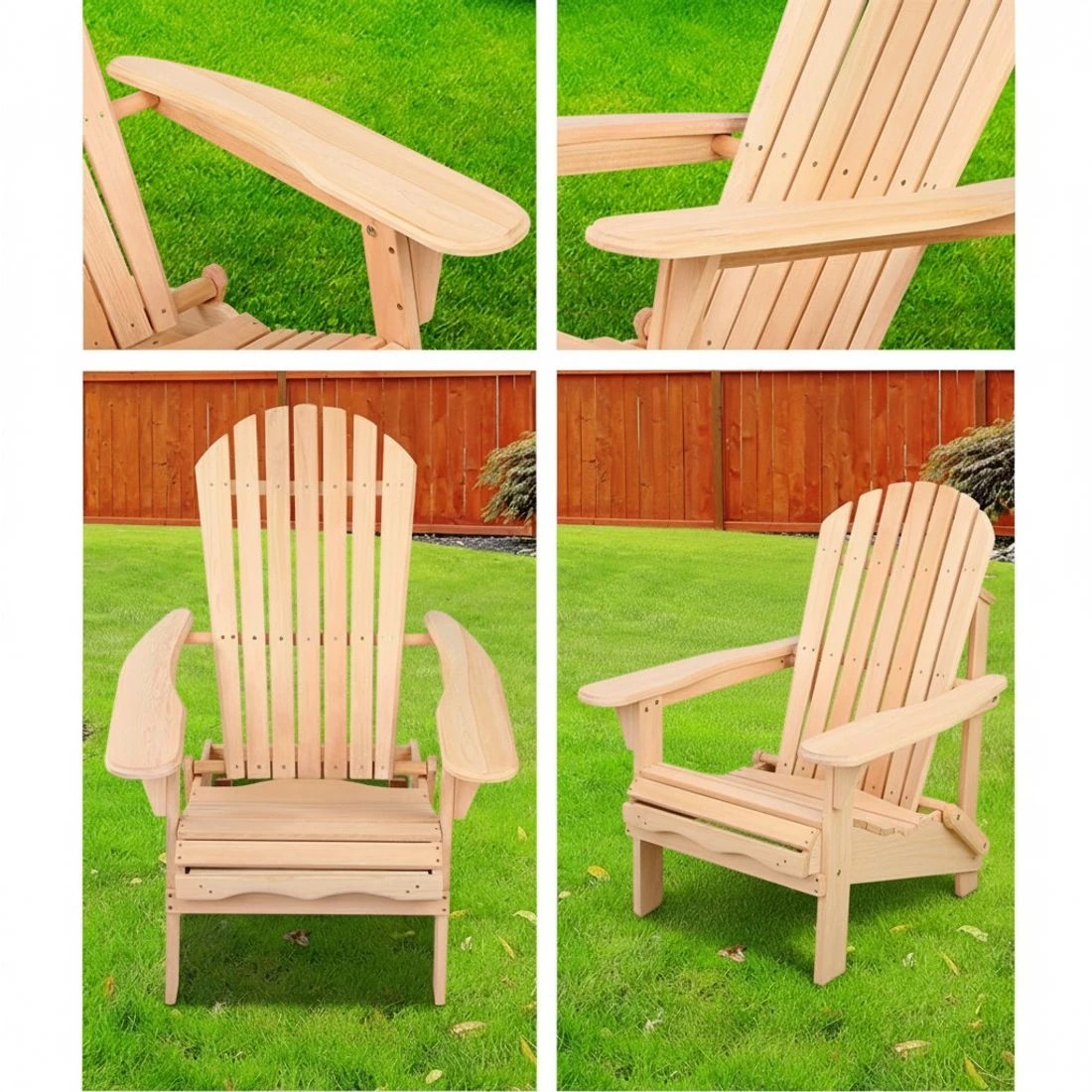 3 Gardeon 2PC Adirondack Outdoor Chairs Wooden Sun Lounge Patio Furniture Garden - Natural, 3 of 5