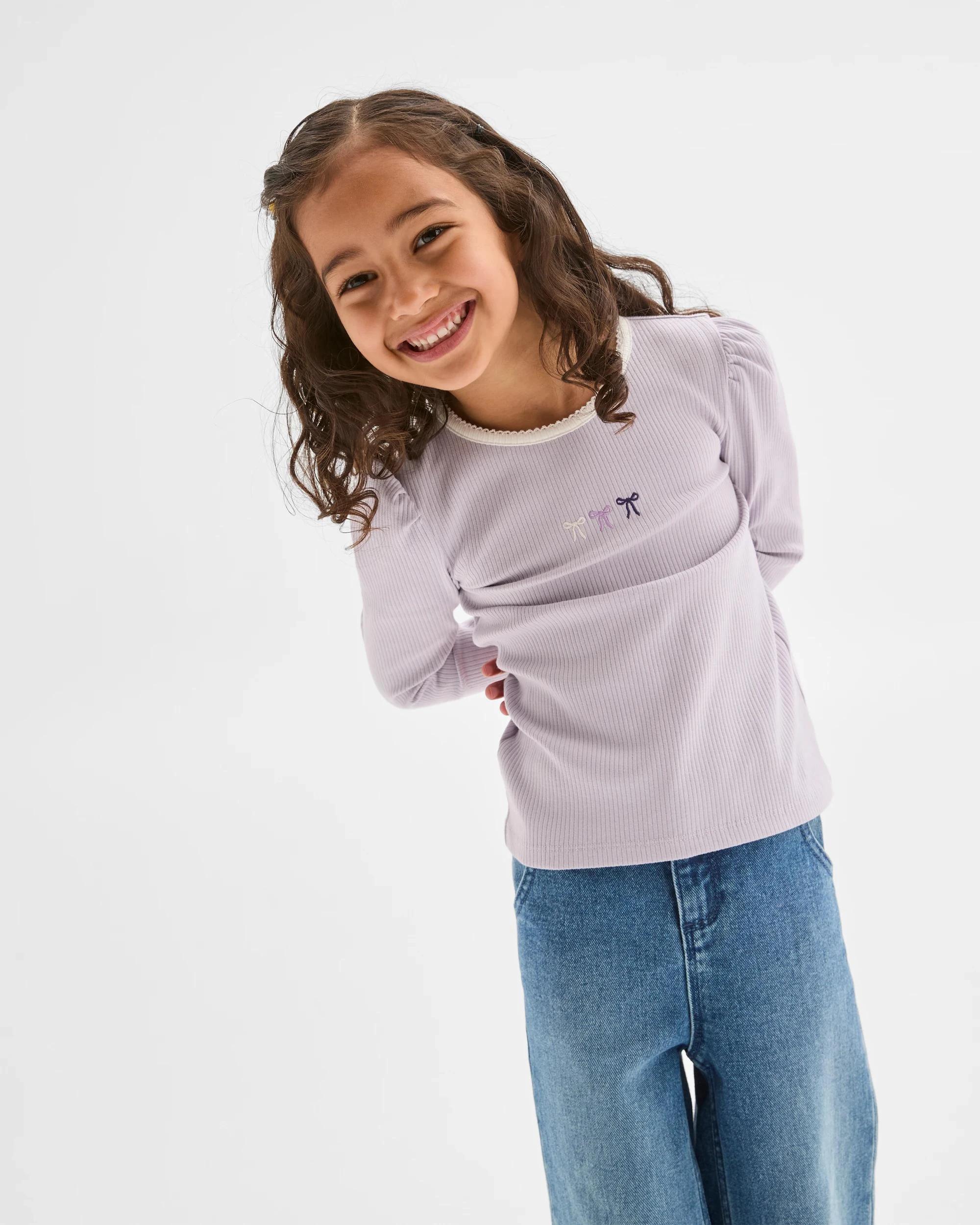 3 Target Kids Australian Cotton Blend Long Sleeve Rib T-Shirt PURPLE BOW, 3 of 6