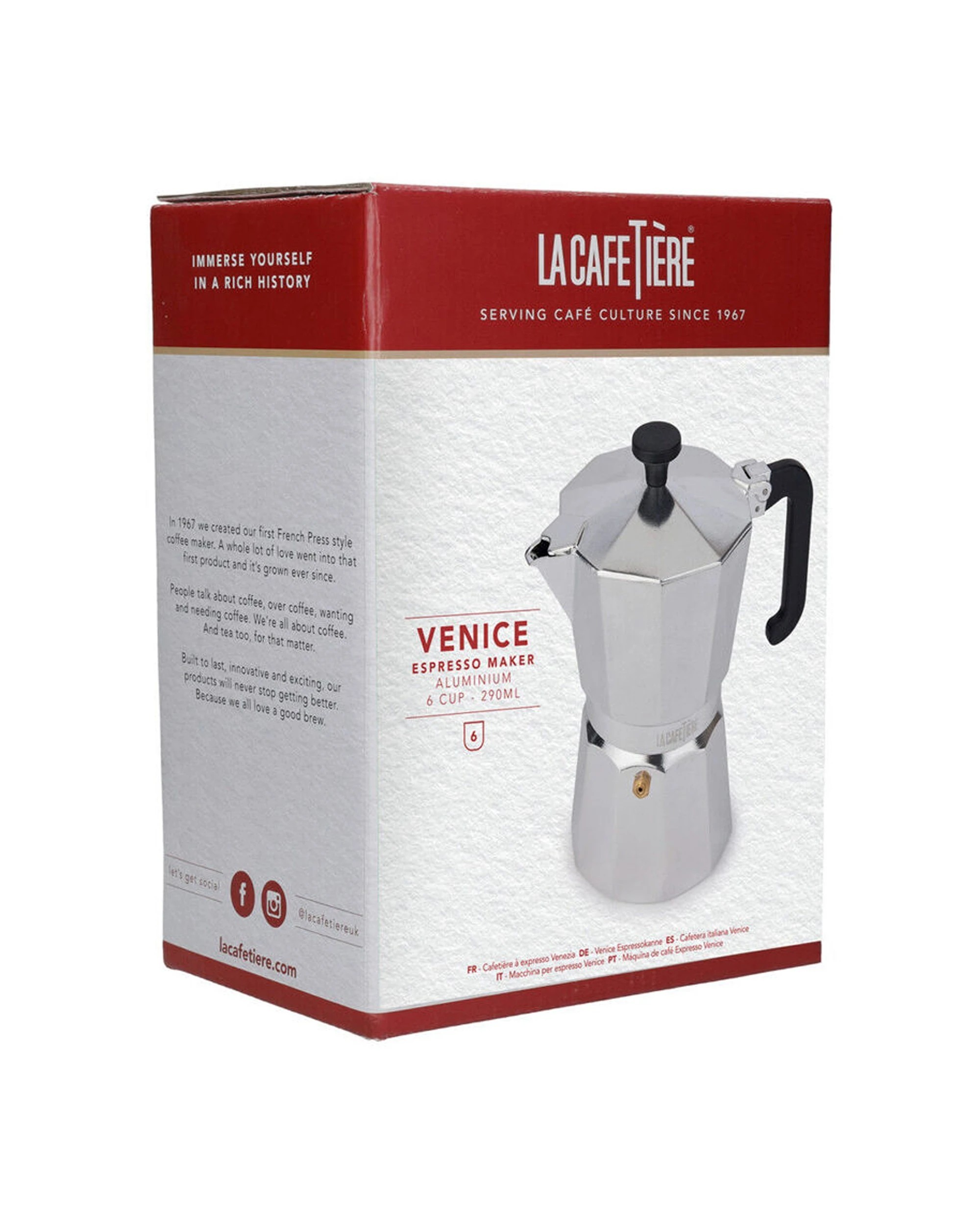 6 La Cafetiere Venice 6-Cup 290ml Espresso Maker Aluminum Coffee Pot - Silver, 6 of 6