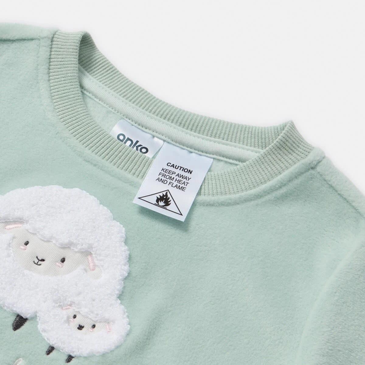3 Twosie Fleece Pyjama Set Grn Sheep, 3 of 4