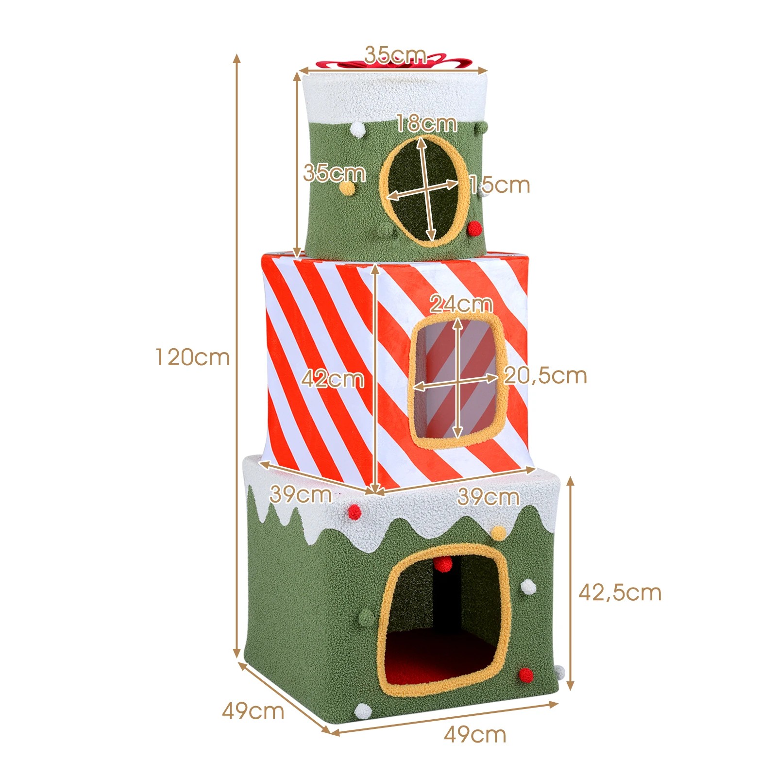 2 Costway 120cm Christmas Cat Tree Large Stackable Gift Box Cat Climbing Furniture, 2 of 7