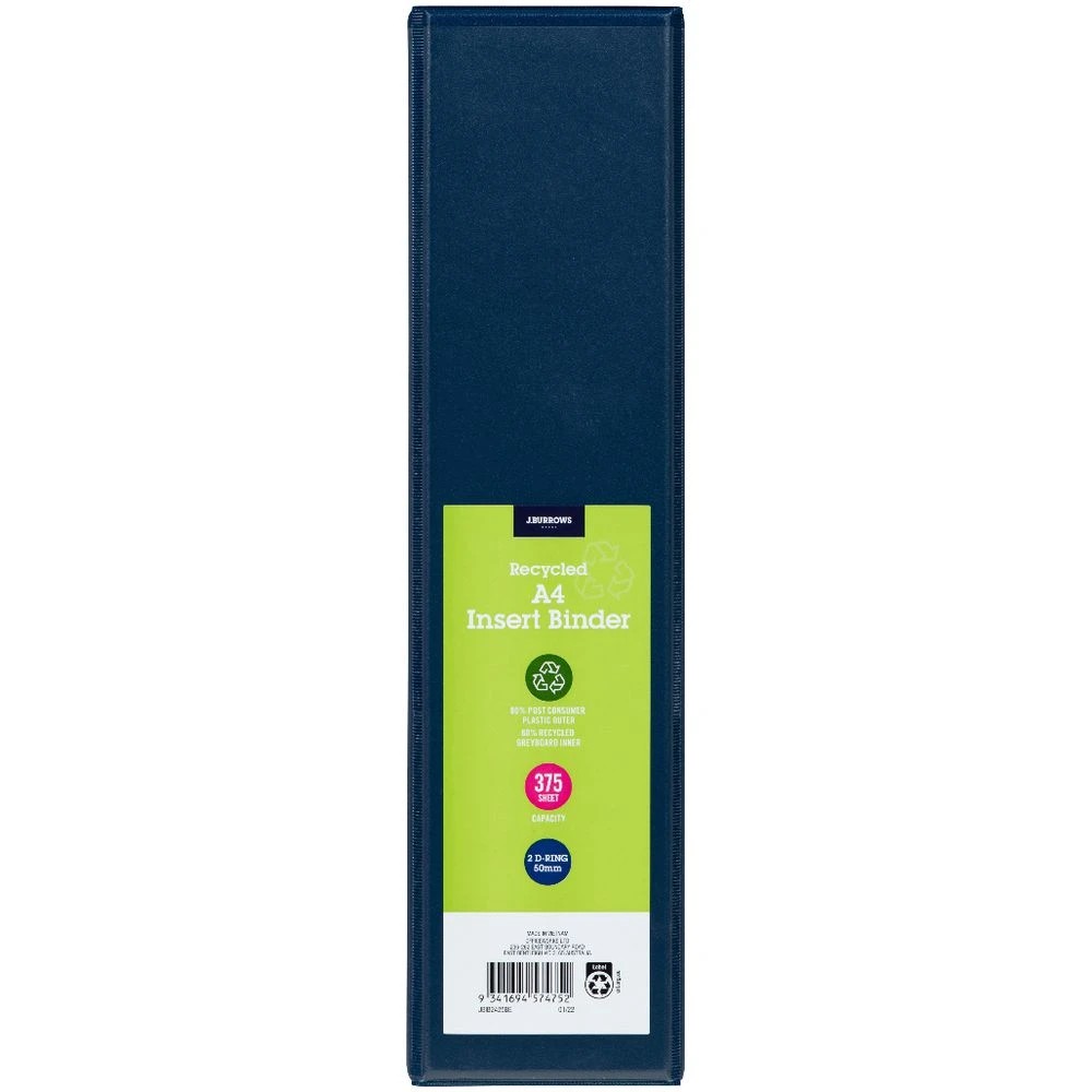 2 J.Burrows Insert Binder A4 2 D-Ring 50mm Blue, 2 of 6
