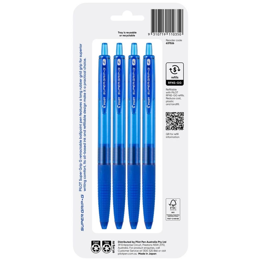 2 PILOT Super Grip G Retractable Ballpoint Pen 0.7mm Blue 4Pk, 2 of 7