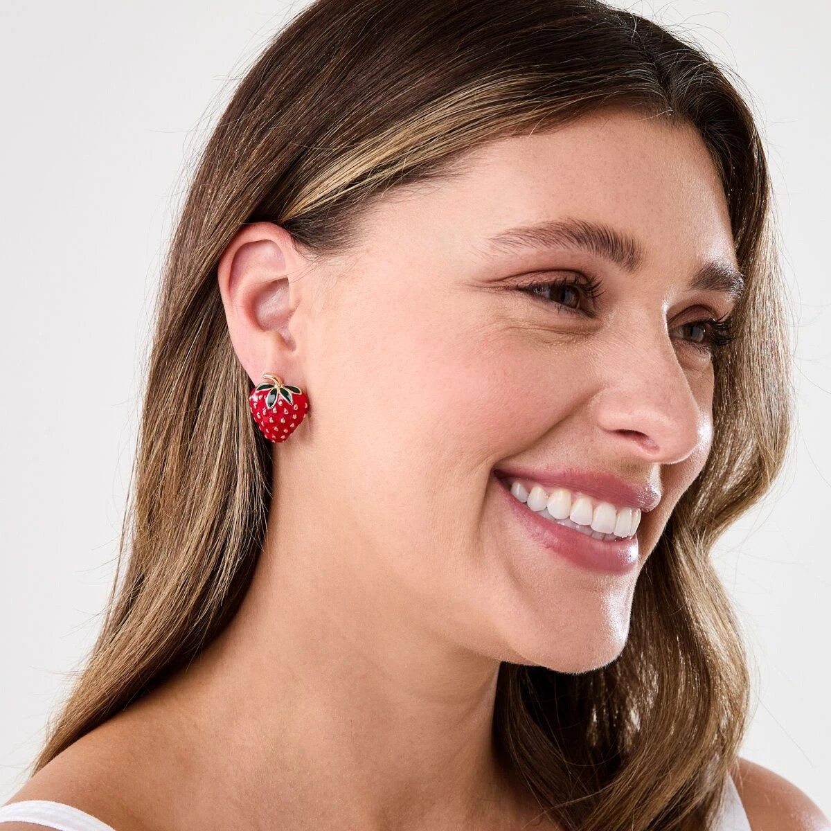 4 Strawberry Stud Earrings - Red, Green and Gold Tone, 4 of 5