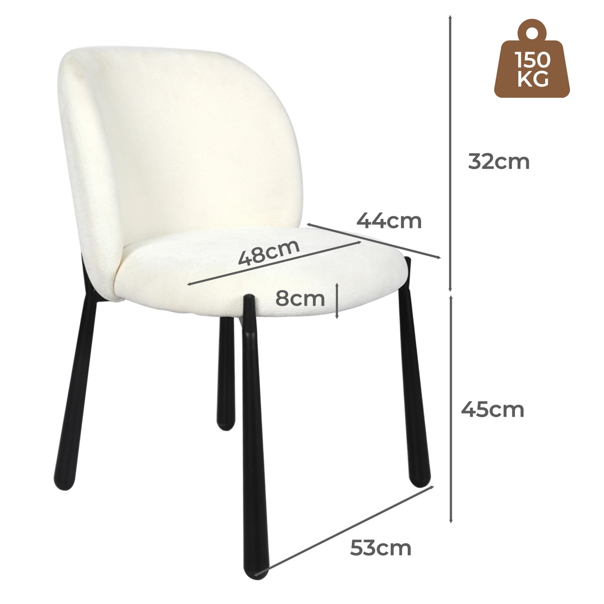 3 Levede 2x Sherpa Dining Chairs Thick Cushioned Upholstered Seat Metal Legs - White, 3 of 9