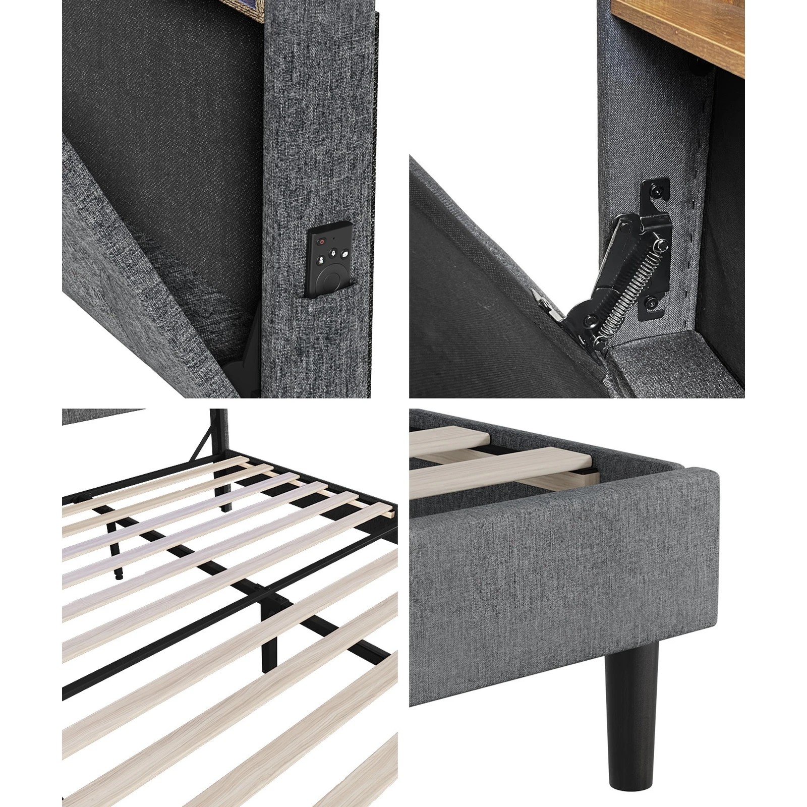 6 Oikiture Queen Bed With Led Storage Bedhead Bed Frame
 - Grey, 6 of 10