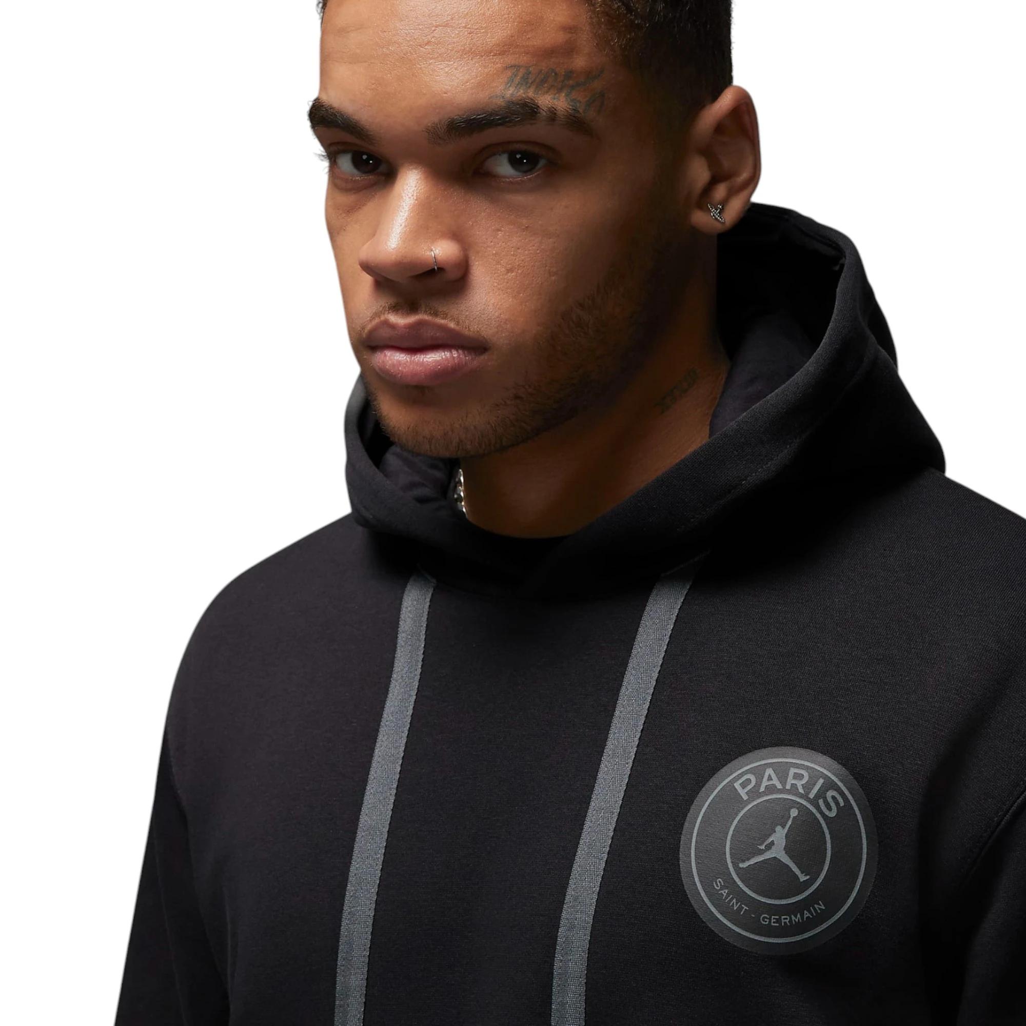 5 Nike Mens Jordan Paris Saint-Germain Black Fleece Pullover Hoodie BLACK, 5 of 7