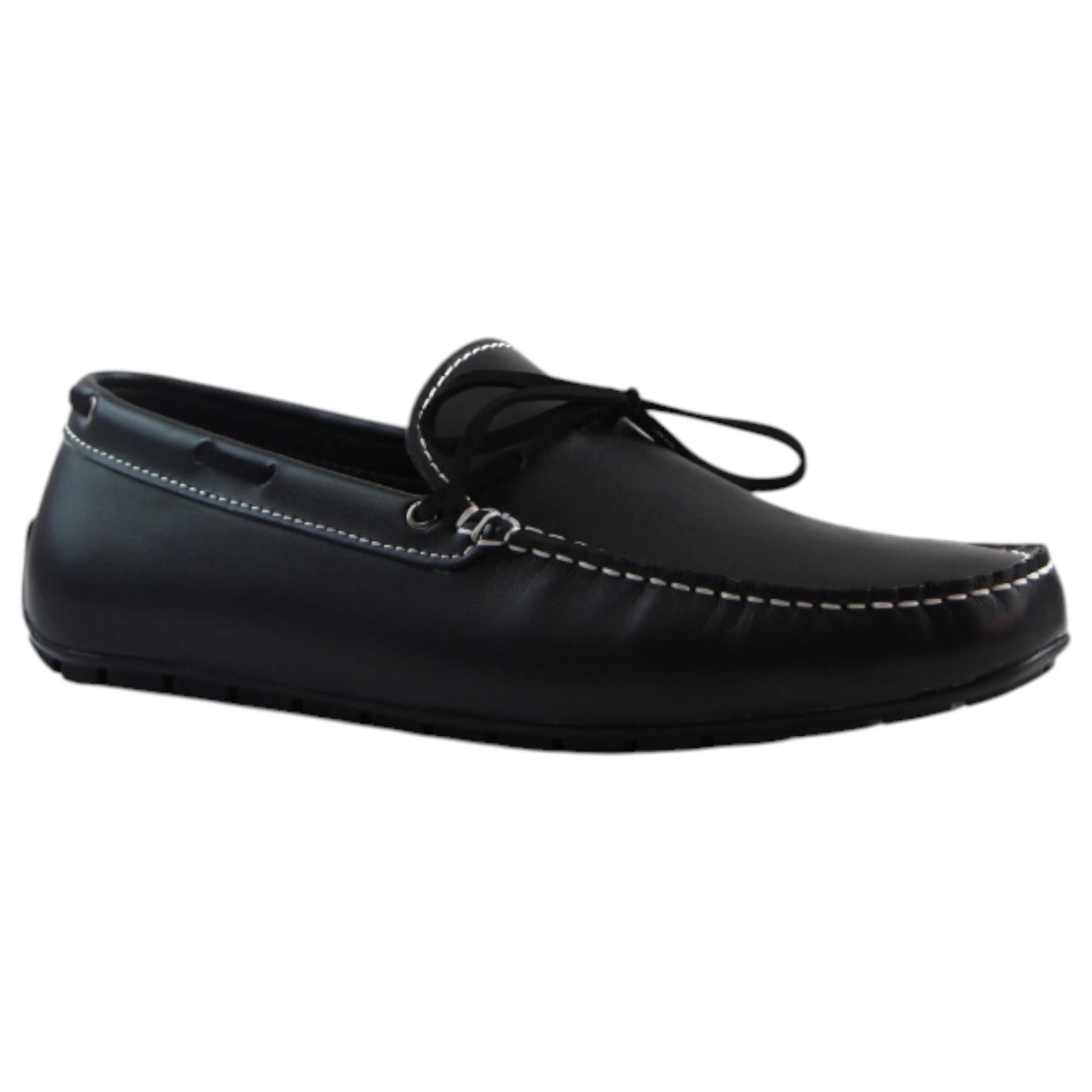1 Zasel Anchor Boat Shoes Leather Mens Casual Slip On Deck Grip Loafers BLACK, 1 of 3