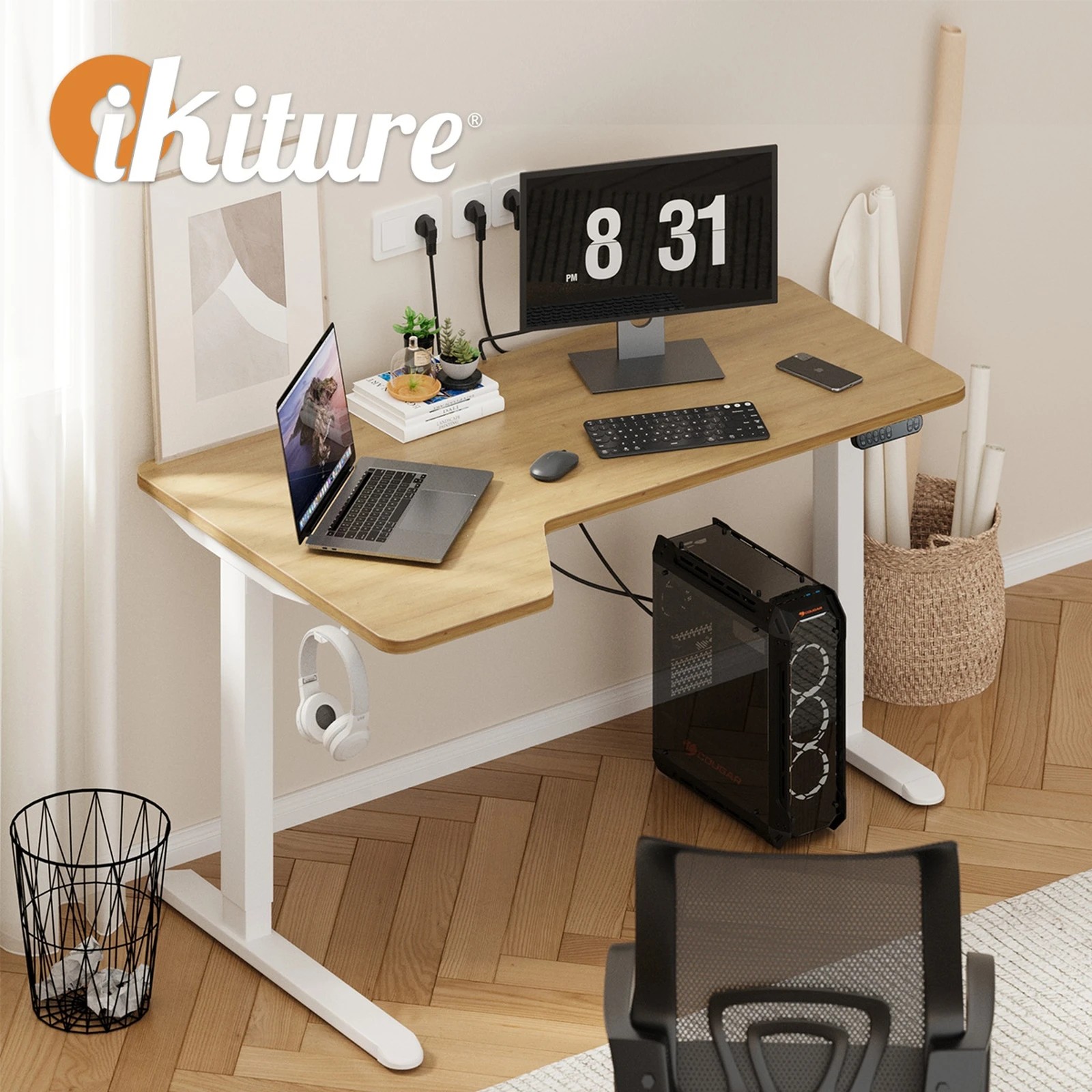 3 Oikiture L-shape Electric Standing Desk Single Motor 145cm Desktop
 - Multi, 3 of 4