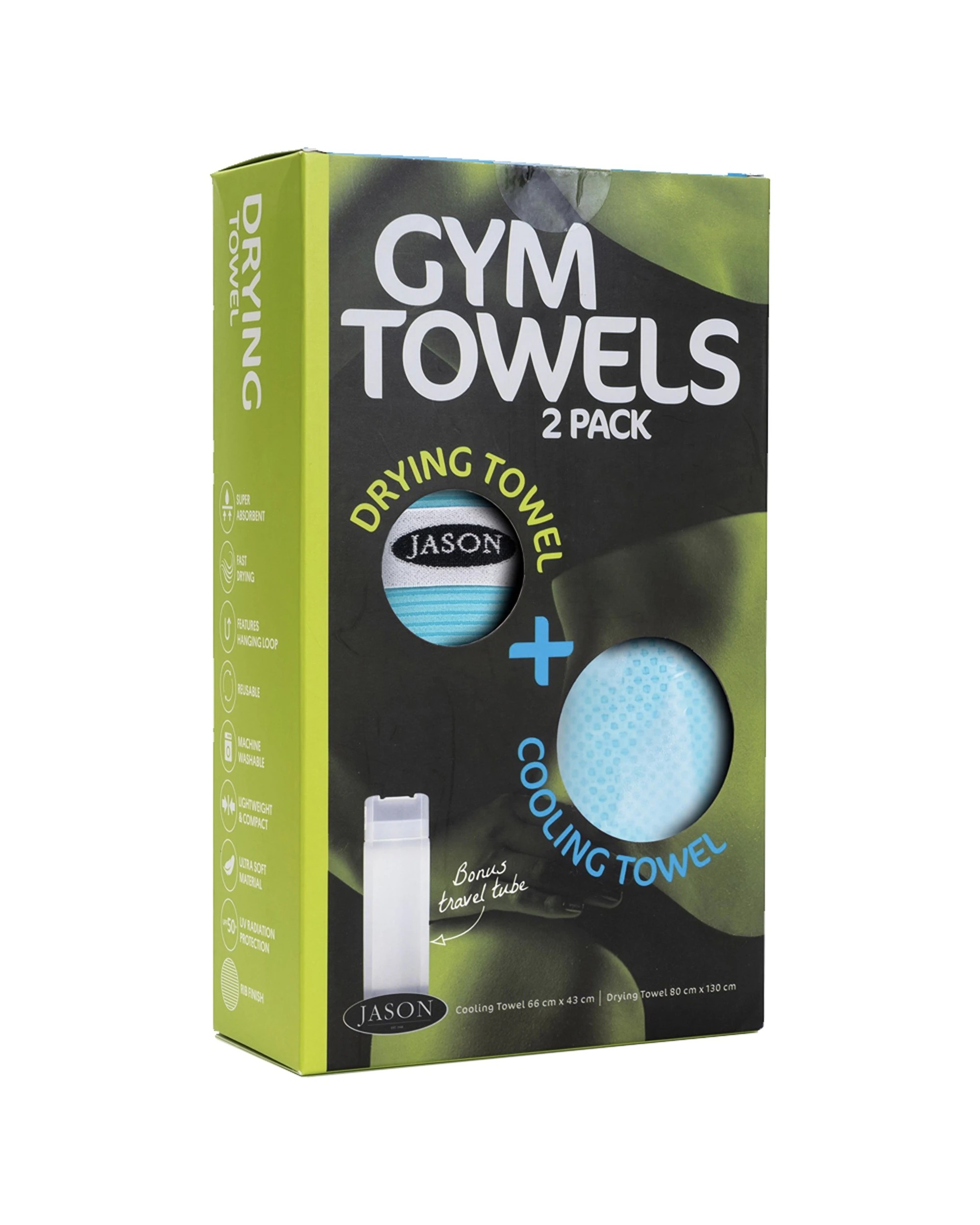 2 Jason Sports Gym Drying And Cooling Towel Set With Tube 2 Pack Polyester - Blue, 2 of 4