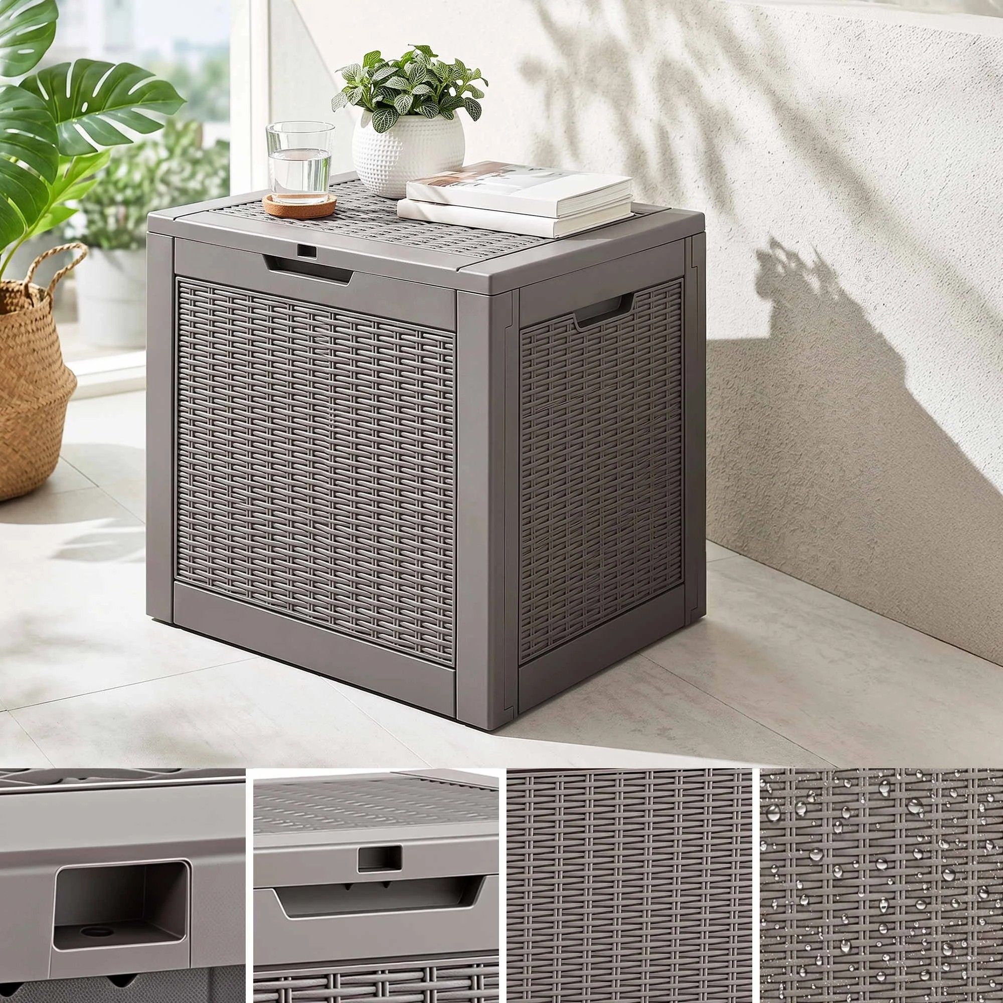 7 Gardeon Outdoor Storage Box 118L Container Lockable Garden Toy Tool Rattan-Texture - Brown, 7 of 9