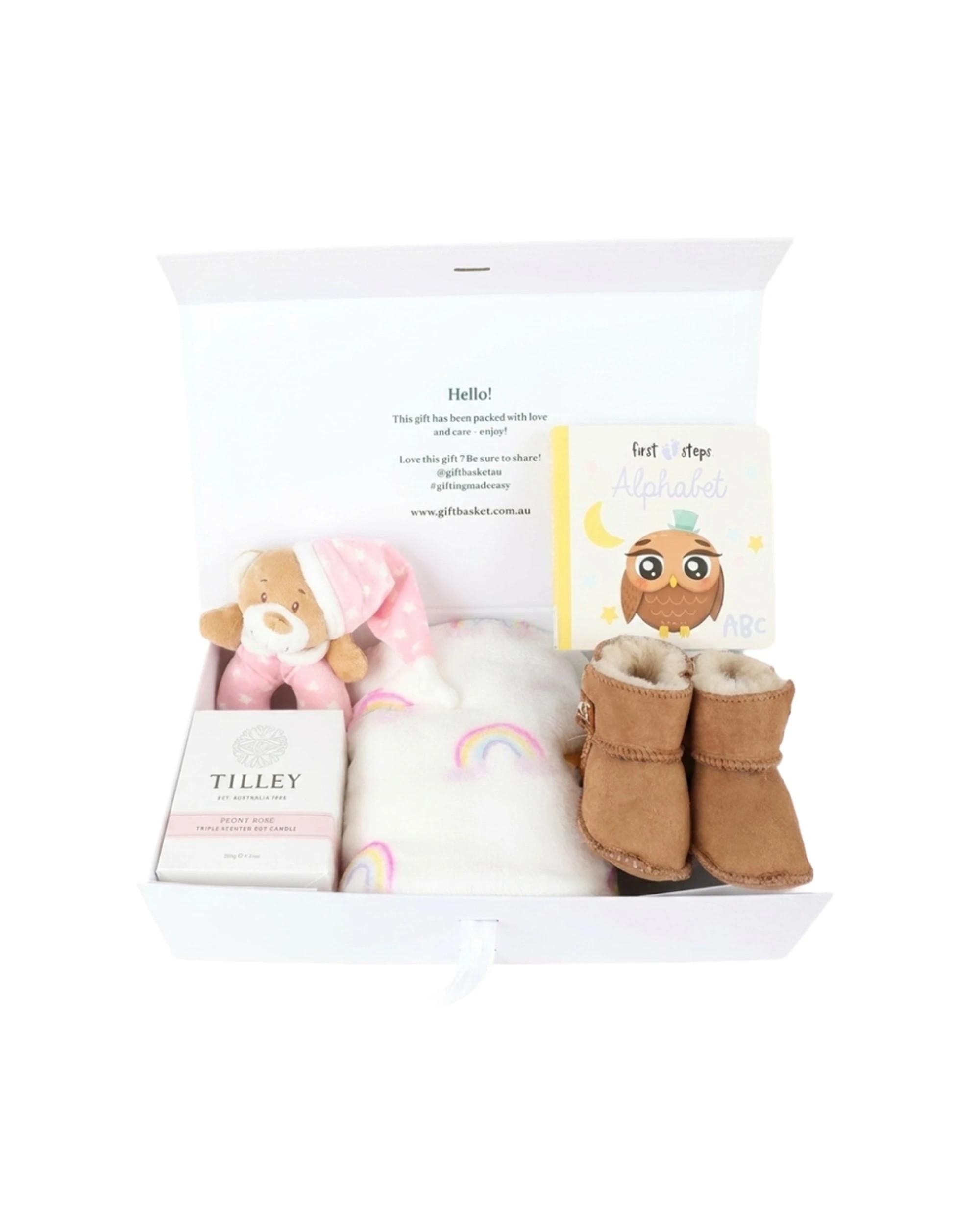 1 Gift Basket Baby Girl Pamper Hamper Luxury Present Teddy Candle Booties - Multi, 1 of 6