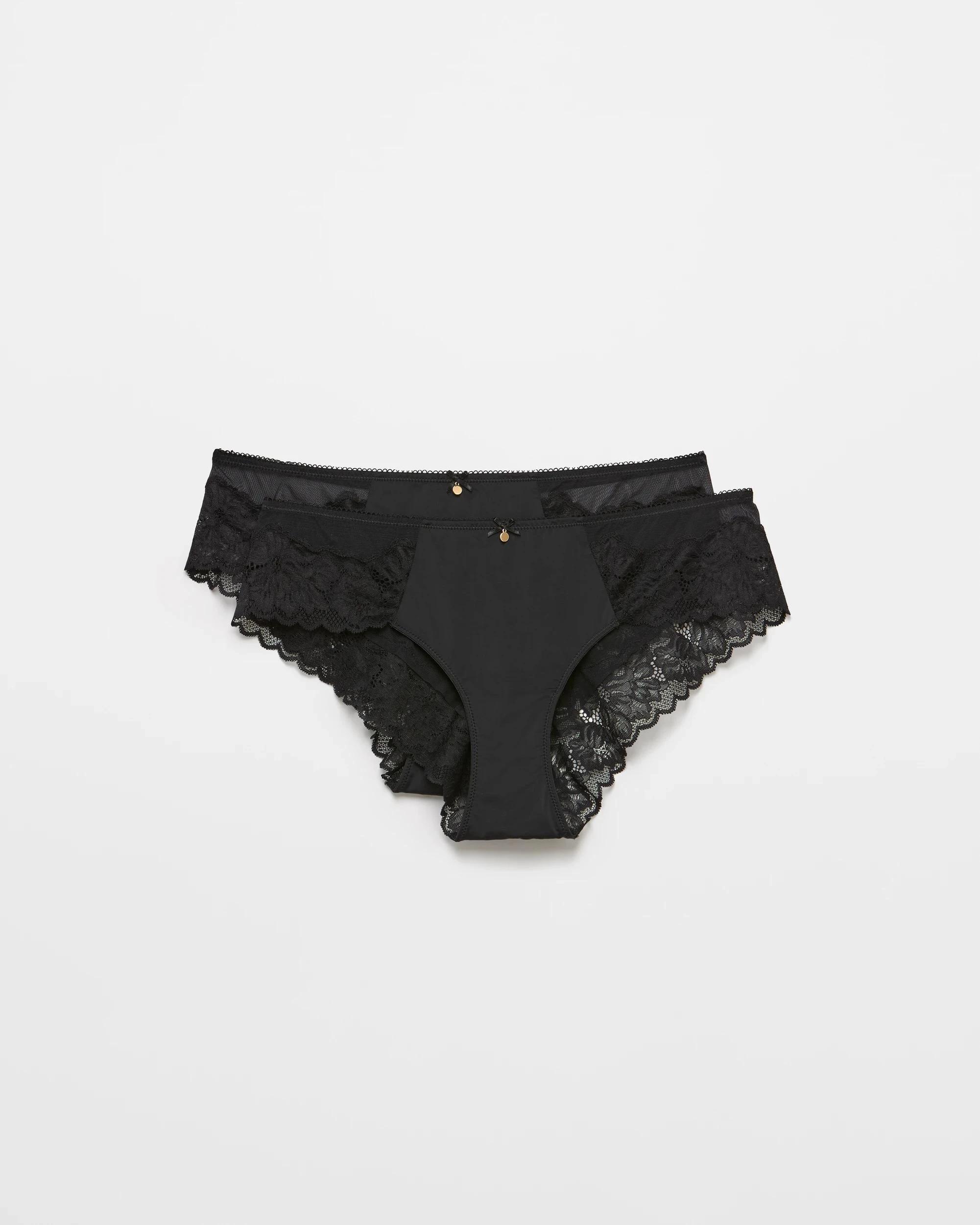 1 Target Woman Lara 2 Pack Lace Trim Bikini Briefs BLACK, 1 of 4