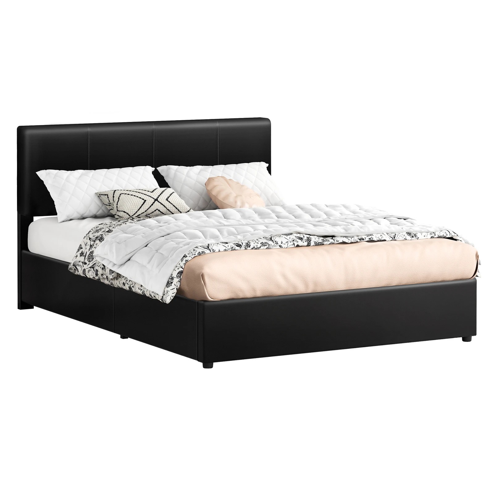 1 Alfordson Bed Frame Double Gas Lift Storage Adjustable Headboard Luria - Black, 1 of 10
