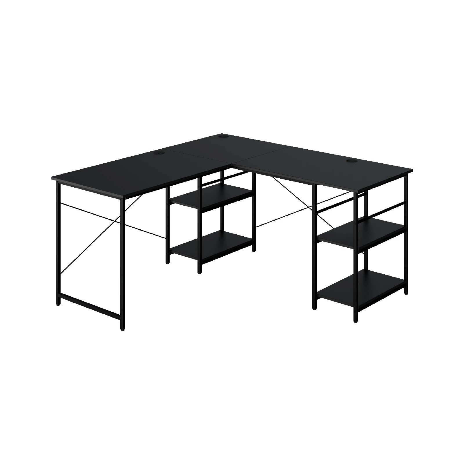 1 Costway L-shaped Computer Desk 2-Person Convertible Corner Desk w/Storage Shelves, 1 of 4