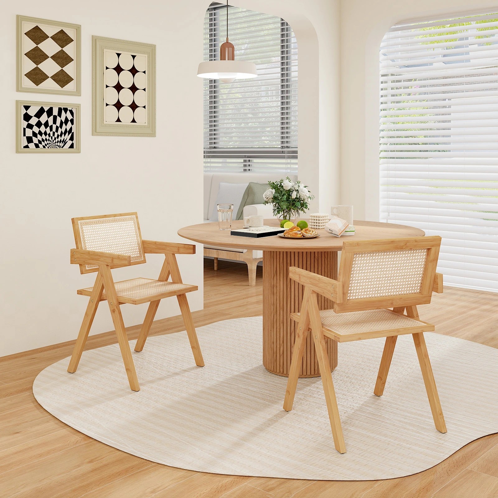 8 Costway Rattan Dining Chair Kitchen Armchair w/Bamboo Frame Accent Wicker Lounge Seat, 8 of 8