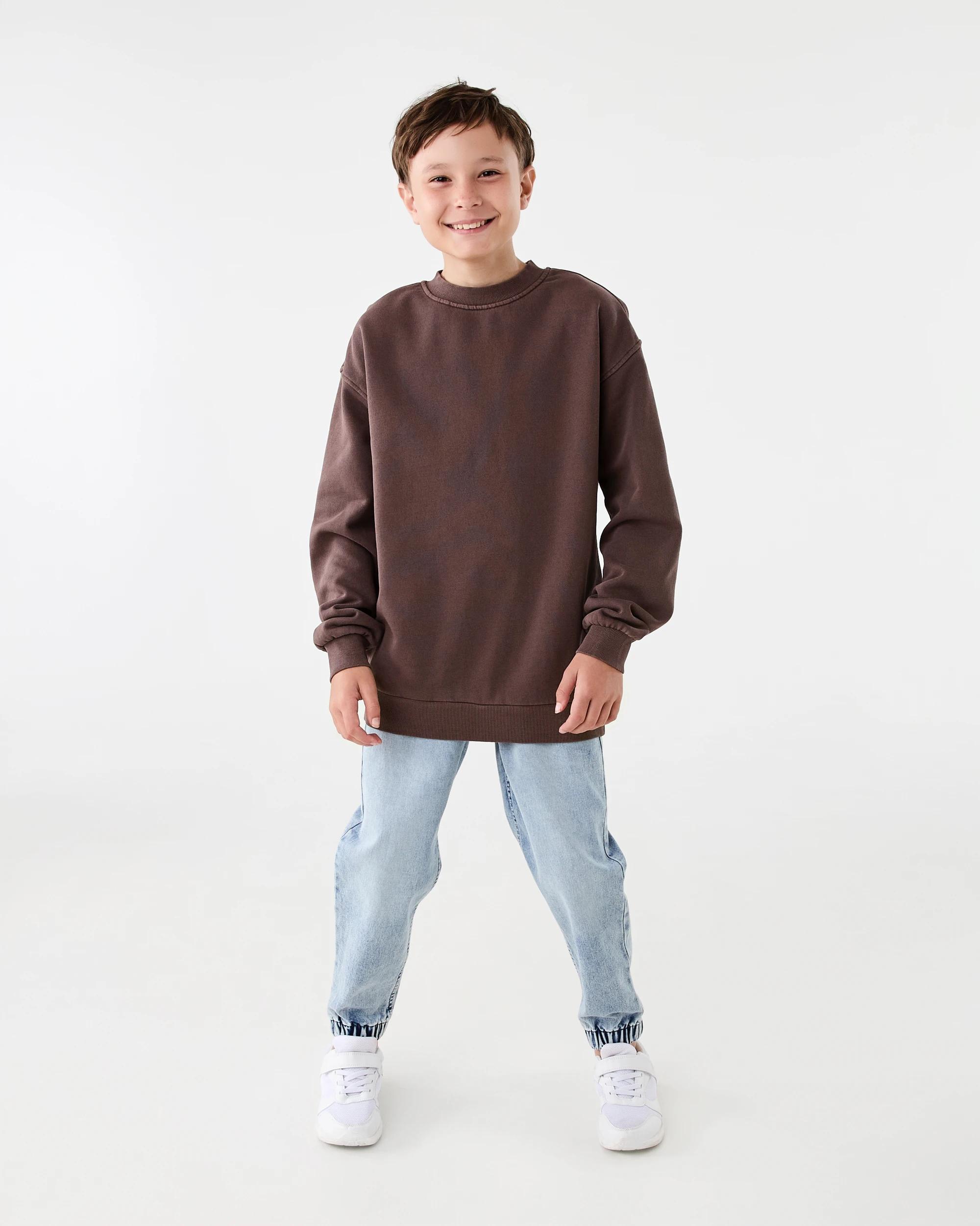 6 Oversized Plain Washed Crew Neck Sweatshirt Fossil Brn, 6 of 7