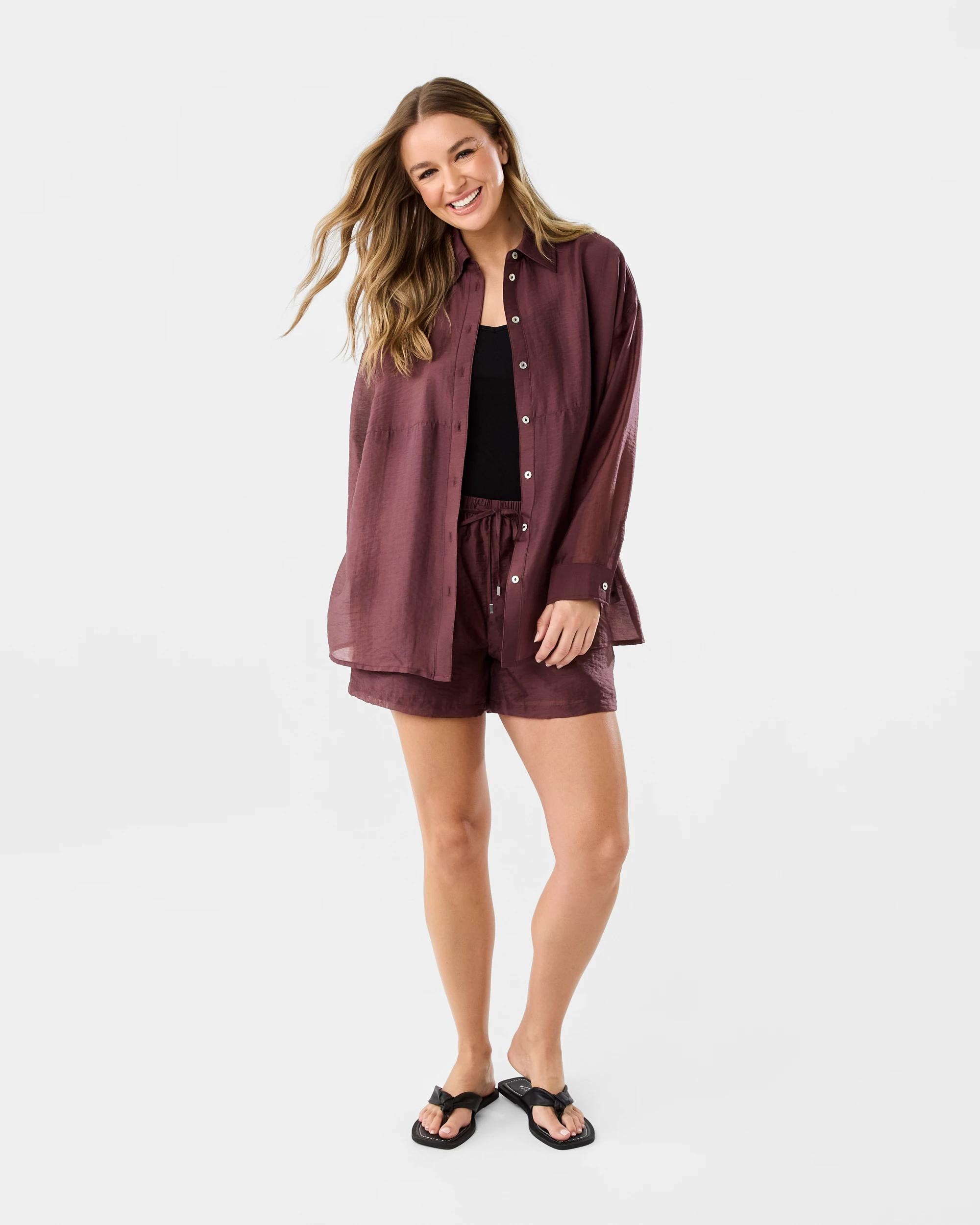2 Long Sleeve Oversized Sheer Shirt Cherry, 2 of 9