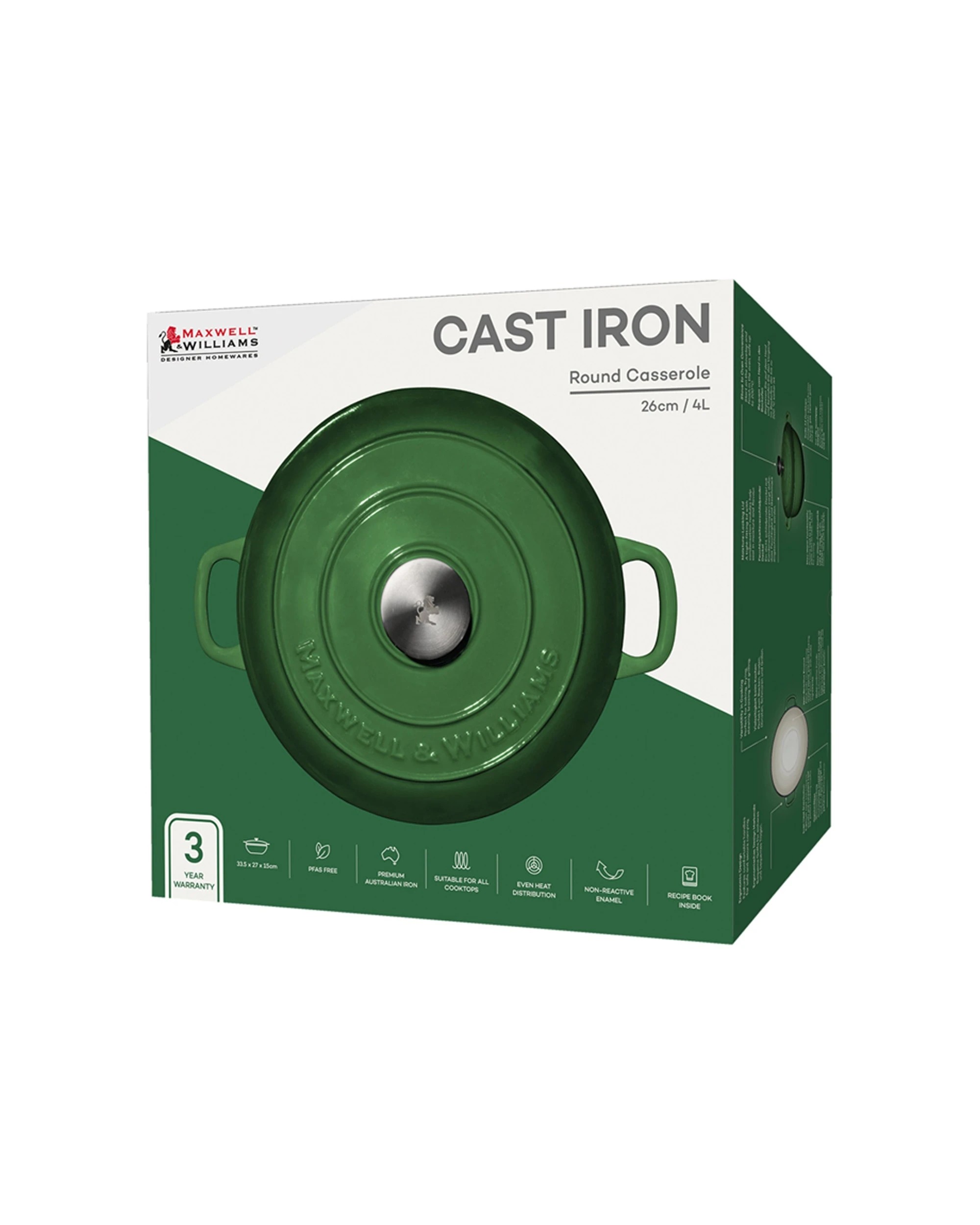 4 Maxwell & Williams Cast Iron Round Casserole 26cm 4l Kitchen Cookware
 - Green, 4 of 4