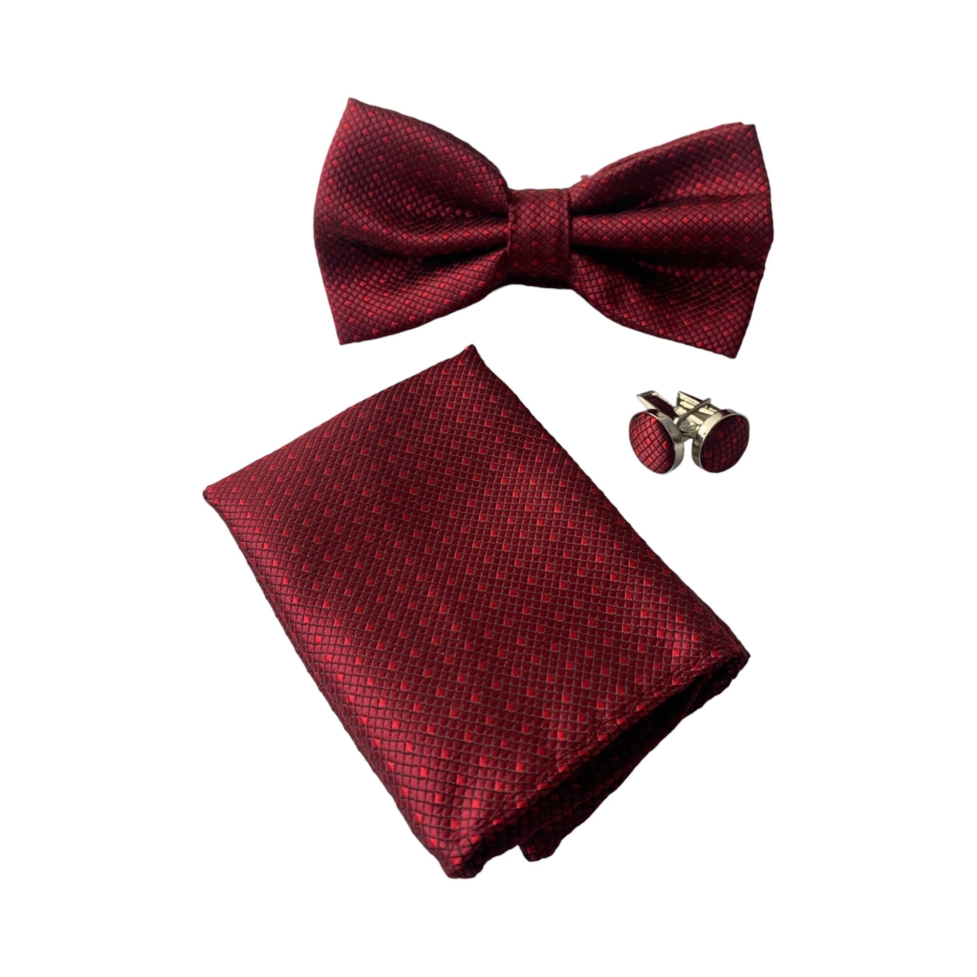 3 Zasel Mens Checkered Matching Bow Tie, Pocket Square & Cuff Links Set - Brown, 3 of 5