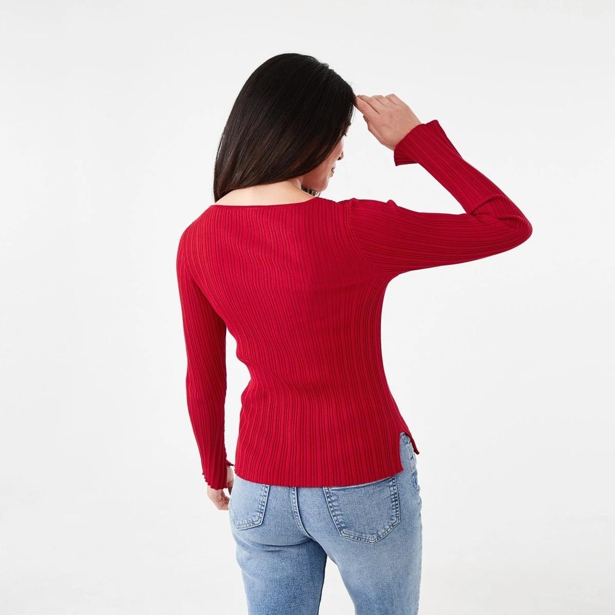 3 Long Sleeve Rib Boat Neck Top Cherry Red, 3 of 6