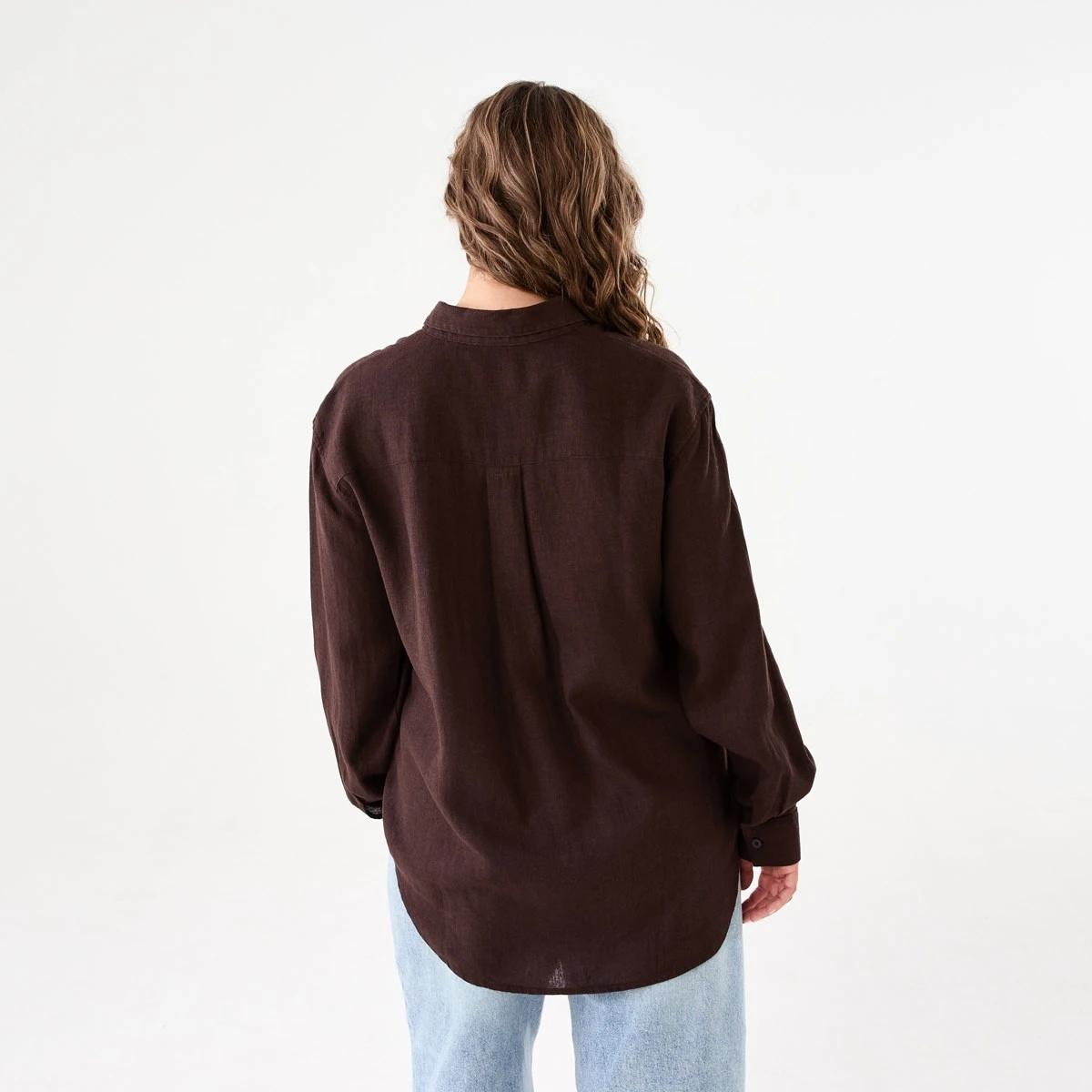3 Long Sleeve Linen Blend Shirt MELTED CHOCOLATE, 3 of 6