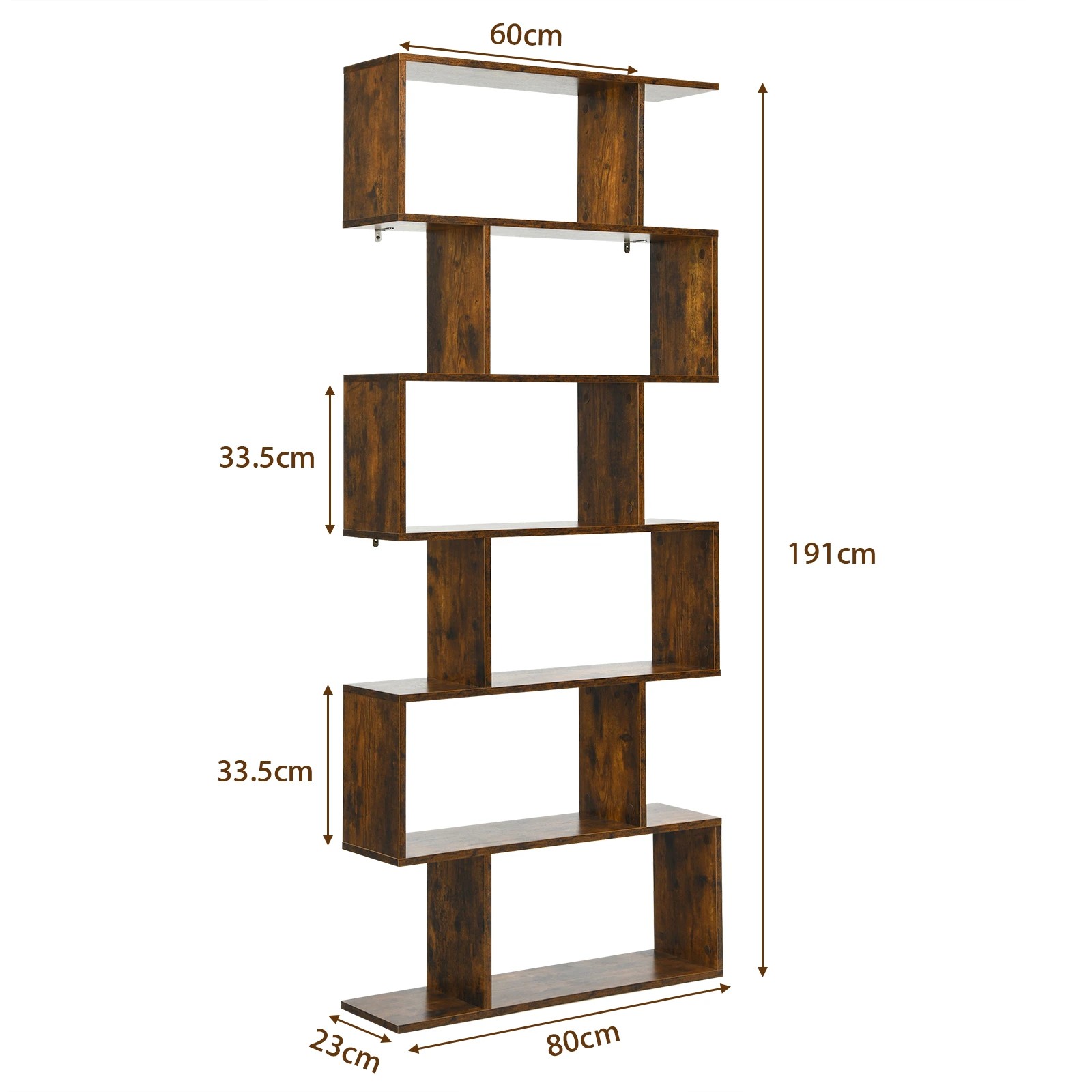2 Costway S-Shape Bookshelf 6-Tier Wood Bookcase Display Shelf Storage Rack - Brown, 2 of 5