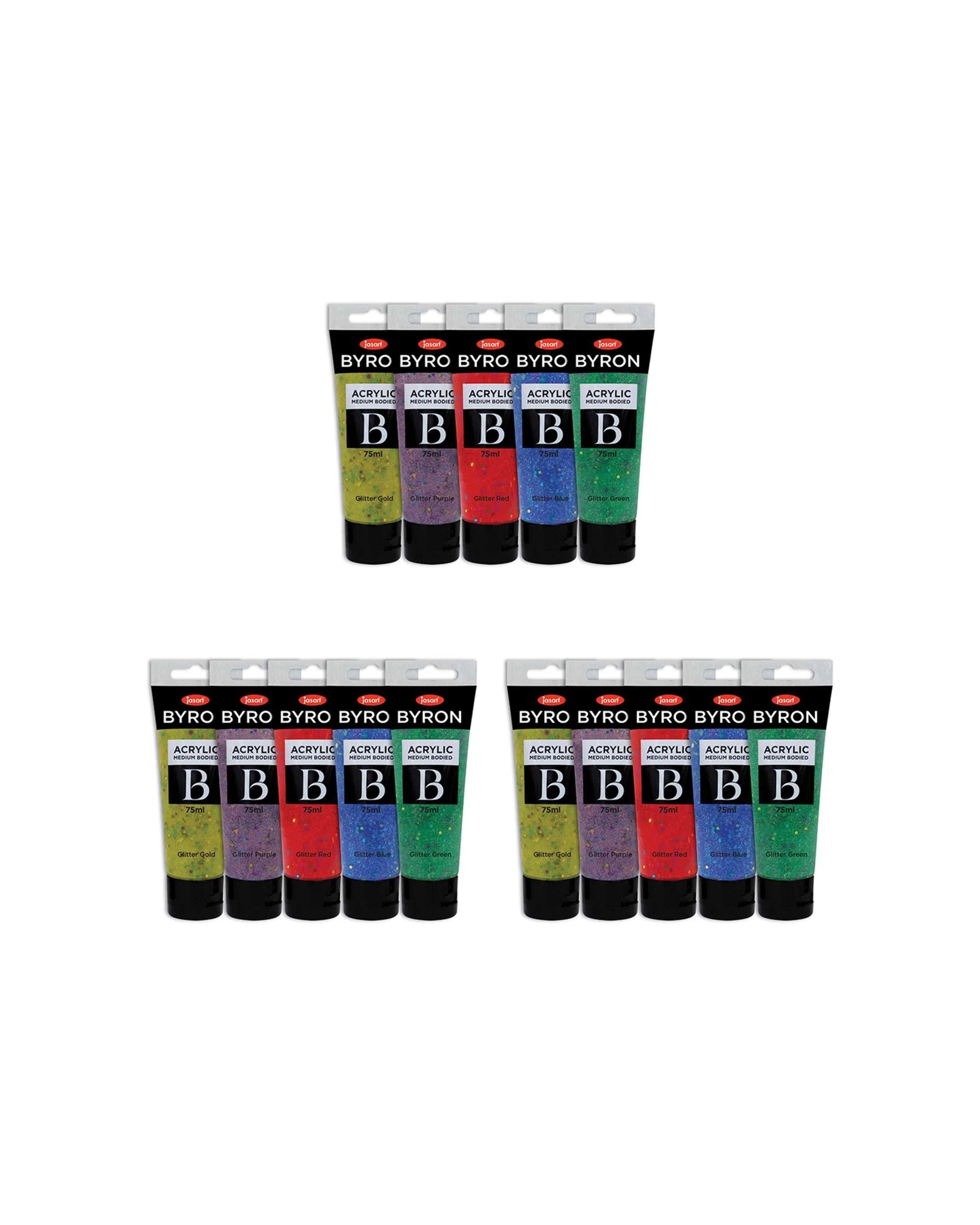 1 Jasart 3x 5pc Byron Acrylic Paint Tube Set 75ml Glitter - Multi, 1 of 2