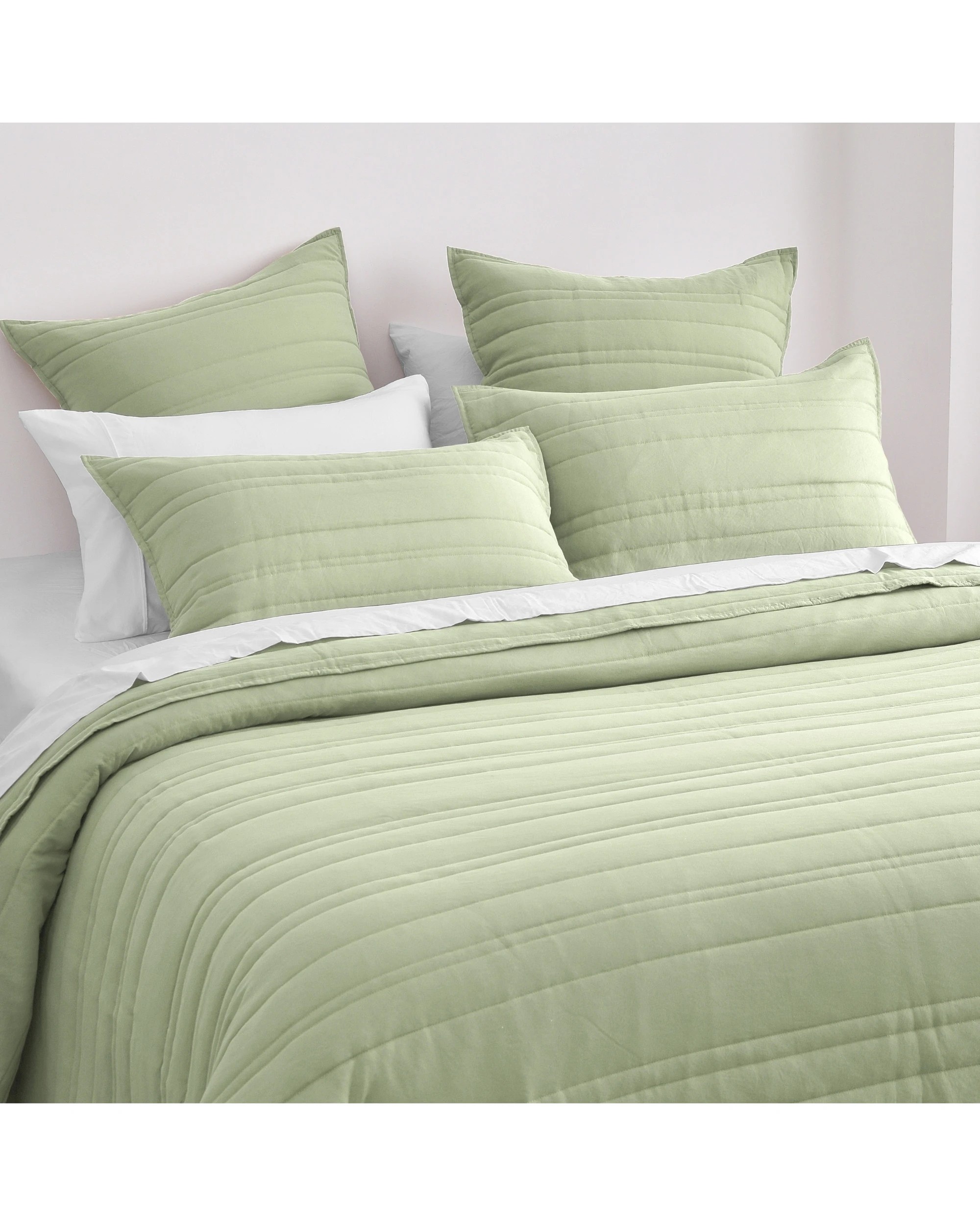 4 Dreamaker Superfine Washed Microfibre Stripe Quilted European Pillowcase Twin Pack - Sage Green, 4 of 6