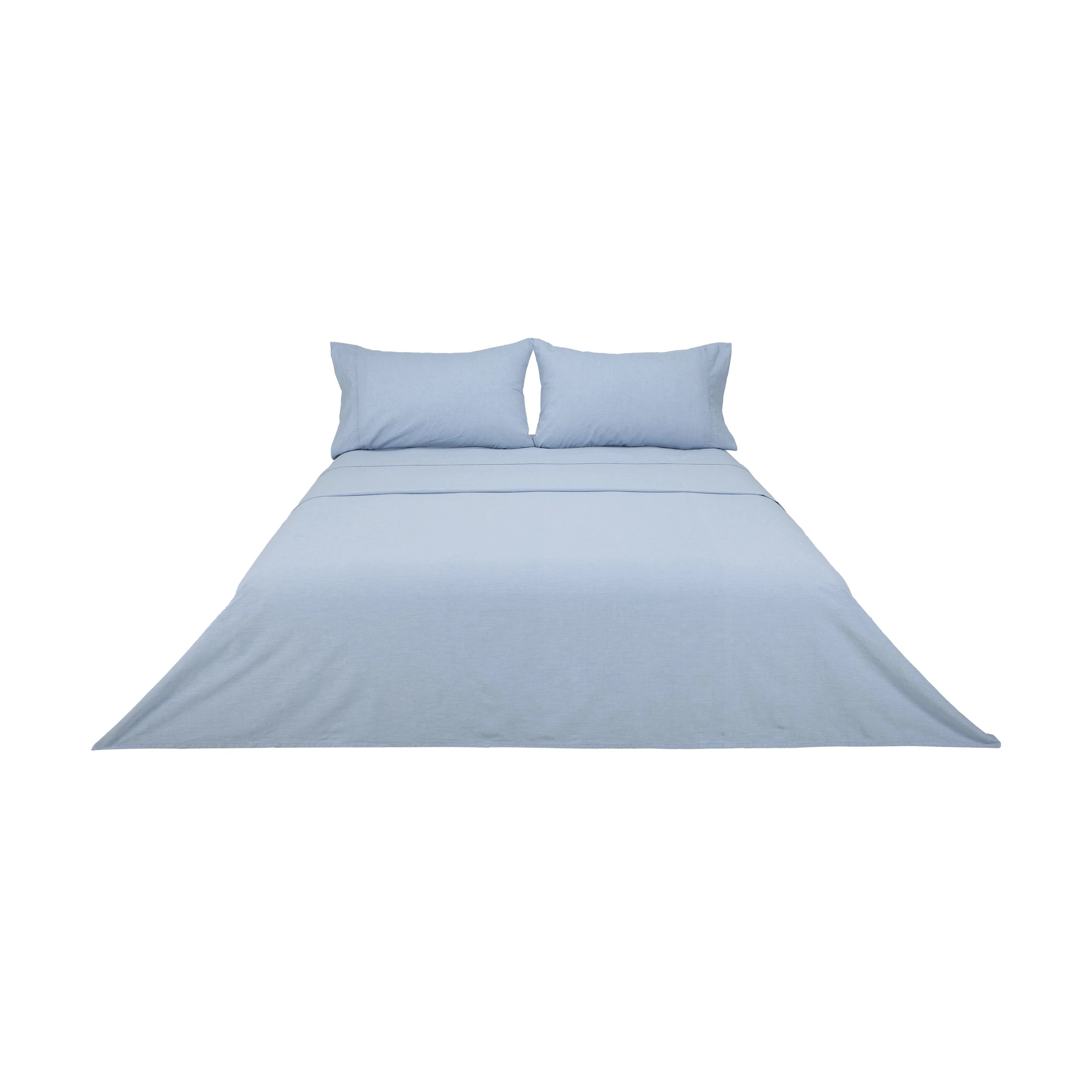 6 Stonewashed Chambray Cotton Sheet Set - Double Bed, Denim, 6 of 7