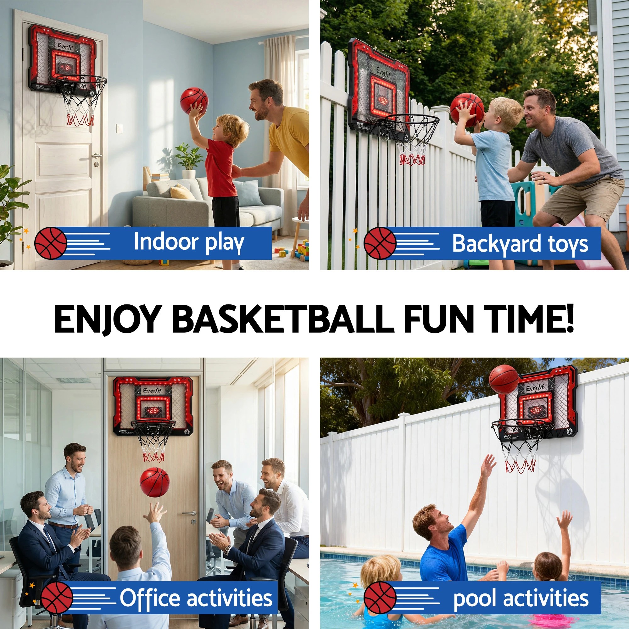 5 Everfit Mini Basketball Hoop Over Door Indoor LED Scoreboard Kids Set 40x30cm - Red, 5 of 5