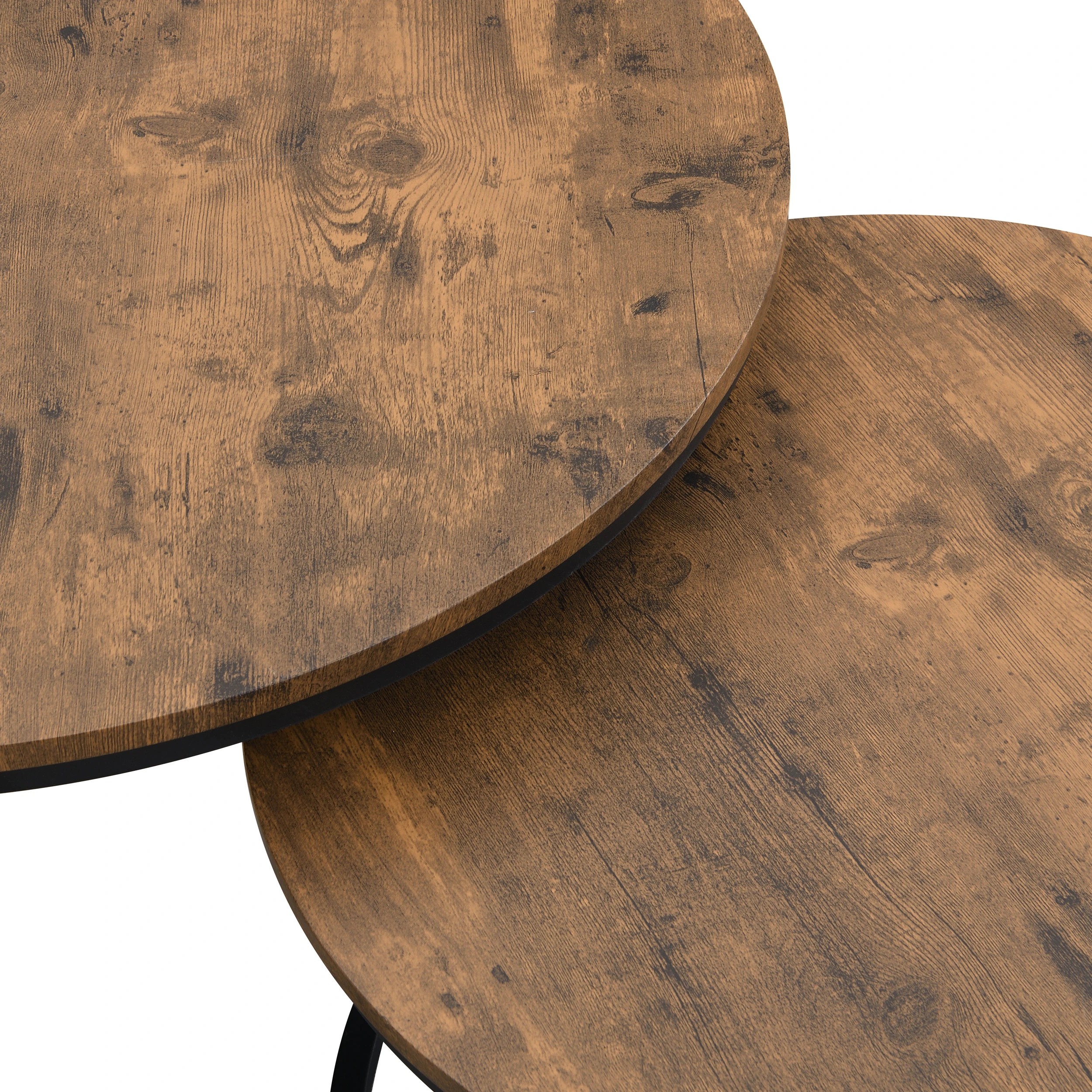 8 IHOMDEC Round Metal and Wooden Nesting Coffee table - Brown, 8 of 9