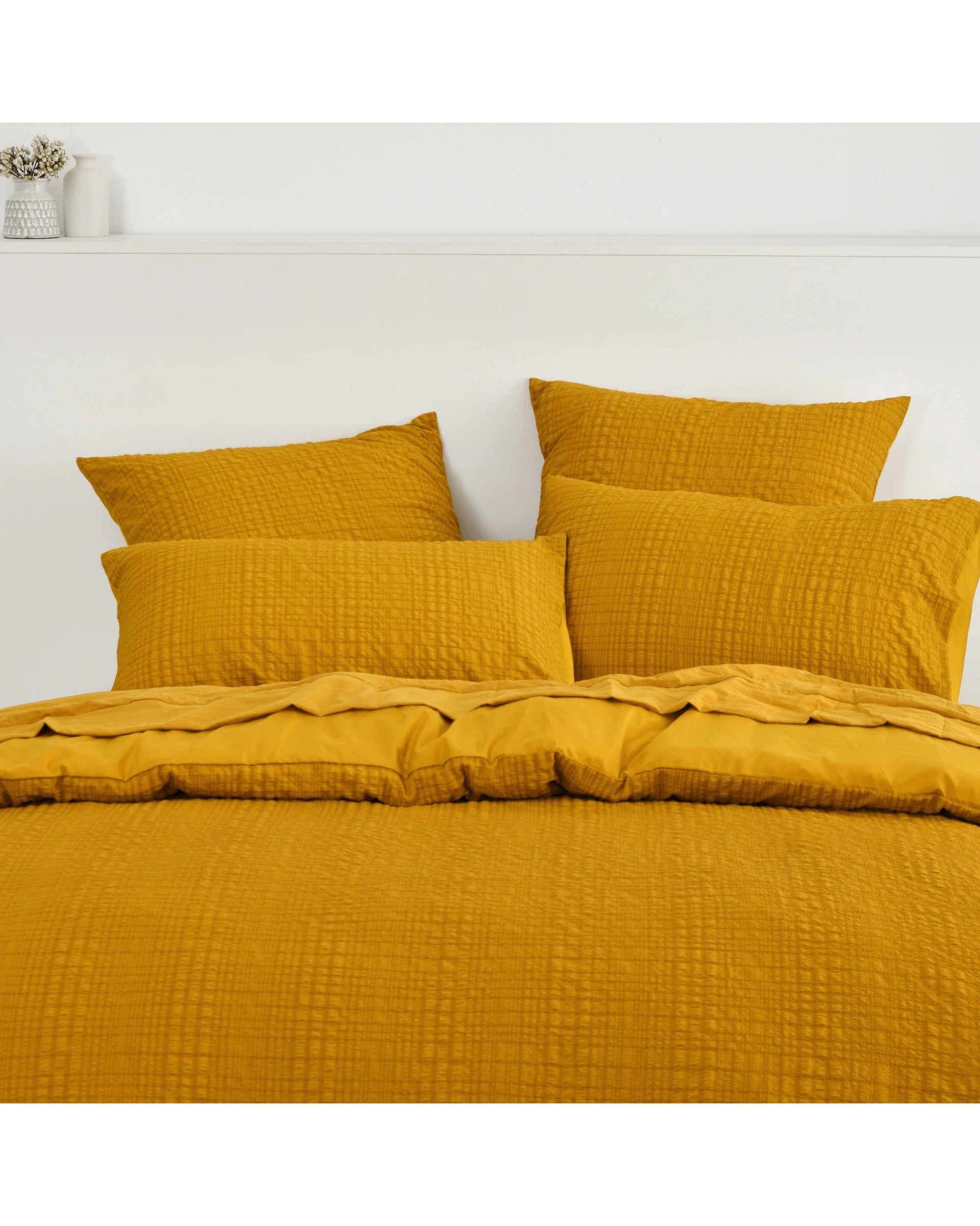 3 Dreamaker Ellis Seersucker Quilt Cover Set - Single Bed - Mustard, 3 of 7